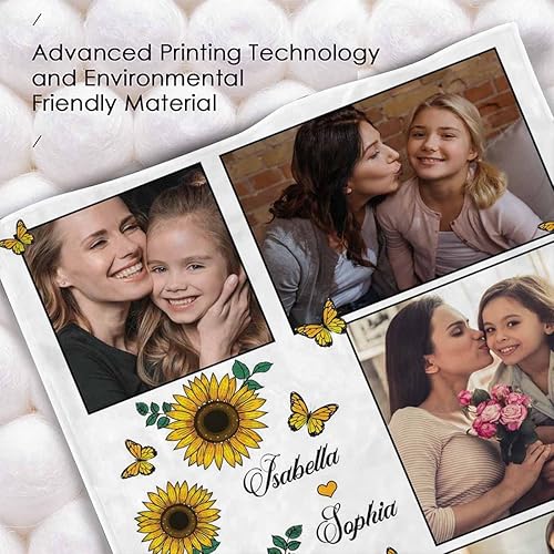 Miniatura 5 de Manta personalizada para regalo con tus propias fotos, manta de imagen personalizada para mamá con cada momento conmemorativo, diseño de girasol,