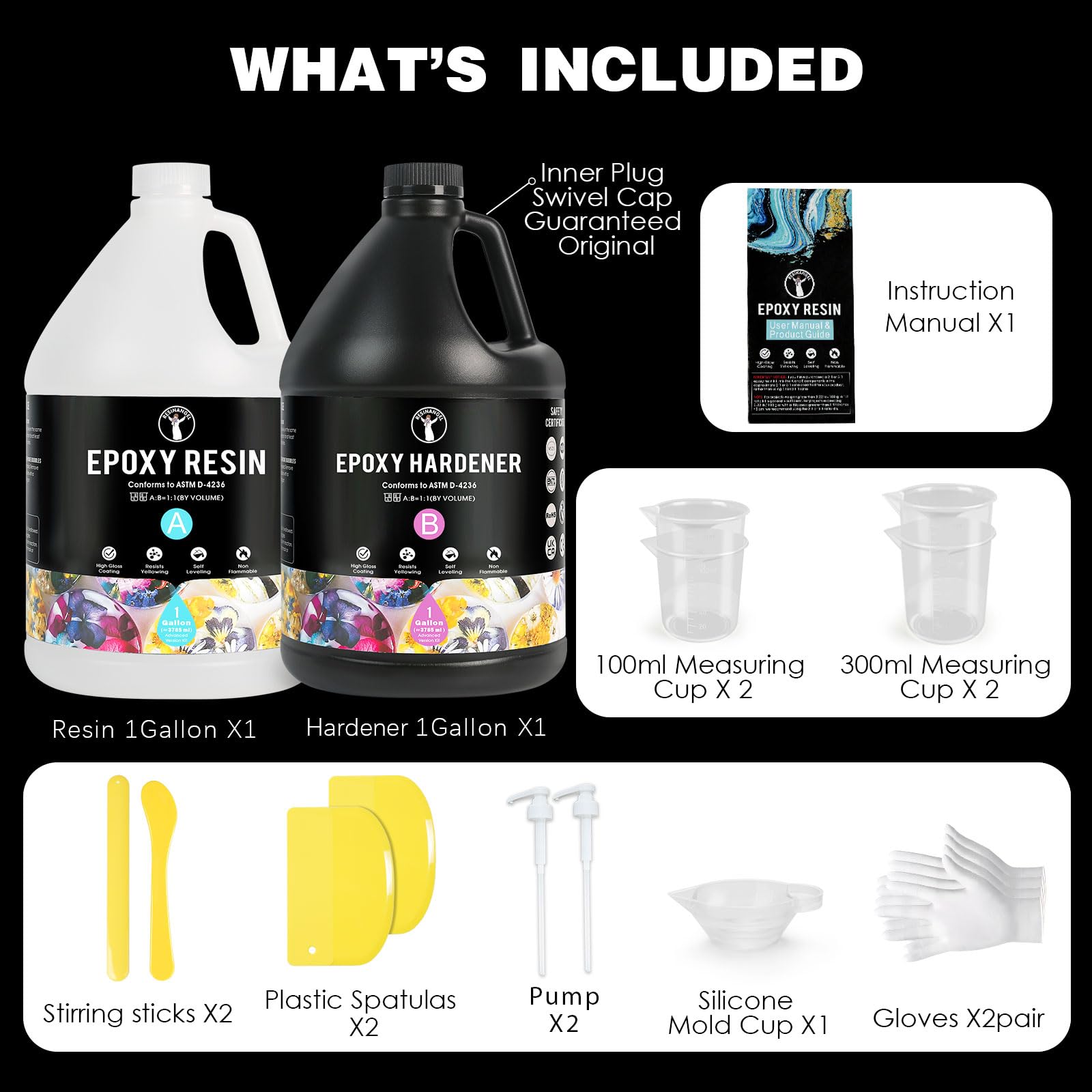 Kit Resina Epoxi Cristalina 7.6L / 2 Gallon – Transparente, Autonivelante, Sin Burbujas, Anti Amarilleo, 1:1 para Moldes, Joyería, Madera y Manualidades