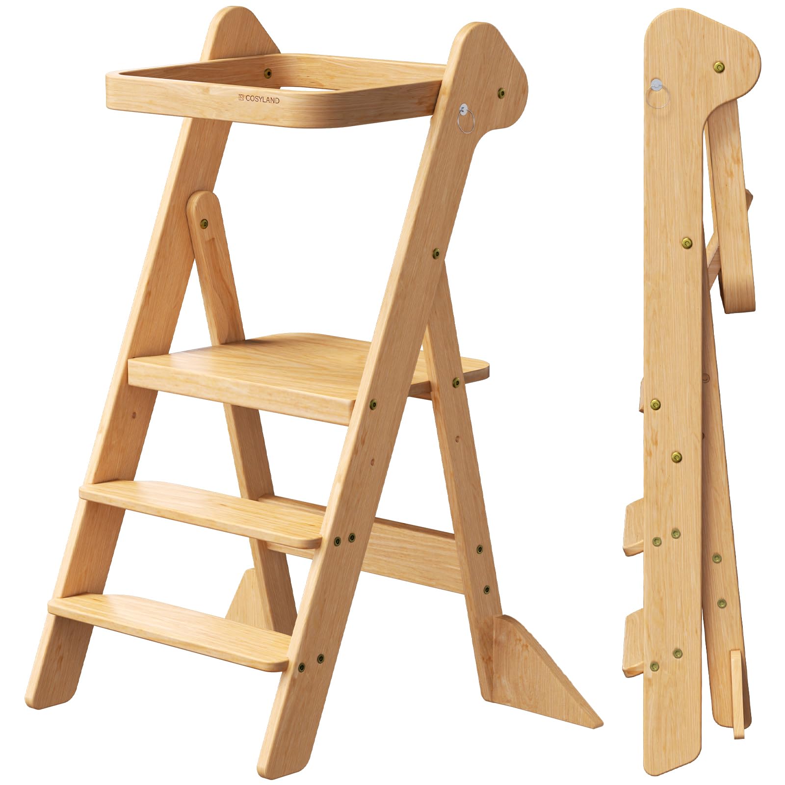 Photo 1 of ** FACTORY SEALED** COSYLAND Foldi Foldable Toddler Kitchen Stool - Adjustable Height Toddler Standing Tower with Net & Safety Feet, IF Award-Winning Wooden Learning Step Tower for Kids Ages 18M-6Y, Natural