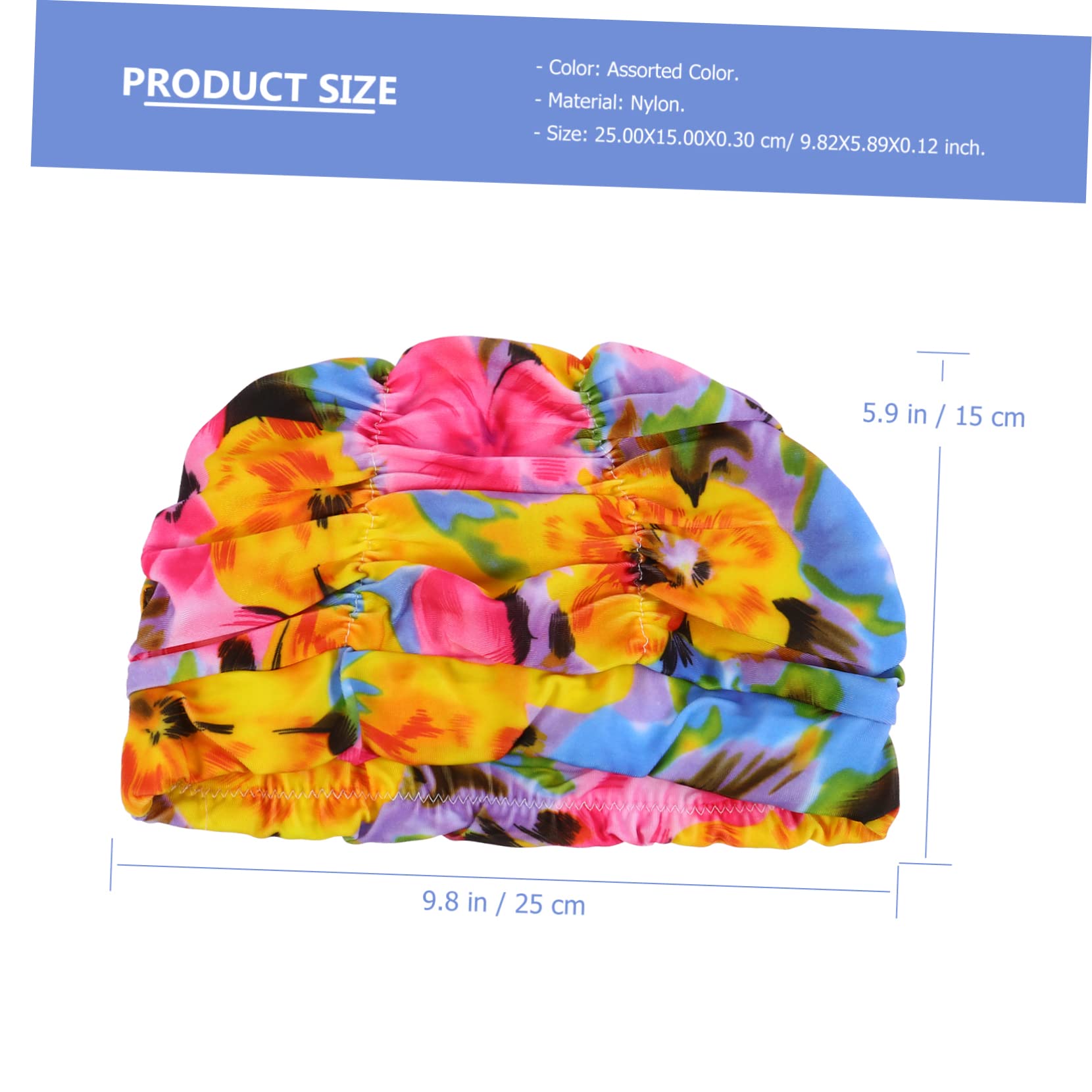 WOONEKY 6 Piezas Gorro de Natación Plisado para Adultos Elástico y Cómodo Estampados Aleatorios para Baño y Piscina
