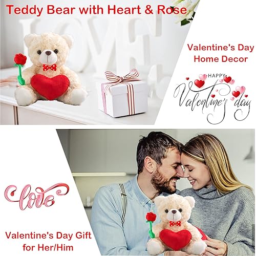 Miniatura 6 de Oso de peluche personalizado con foto y texto personalizado en el corazón, animales de peluche, oso de peluche de San Valentín con rosa y lazo como