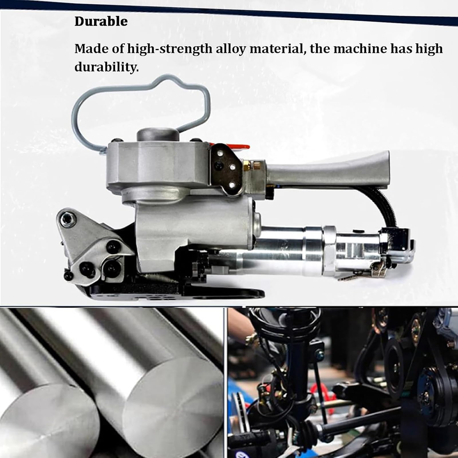 Steel Banding Strapping Machine, Pneumatic Strapping Tool, 3500N Adjustable Tension, Adjustable Air Pressure 0.6-0.8MPA, for PP/PET Tape Width 19-25mm, for Logistics Warehouses, Supermarkets