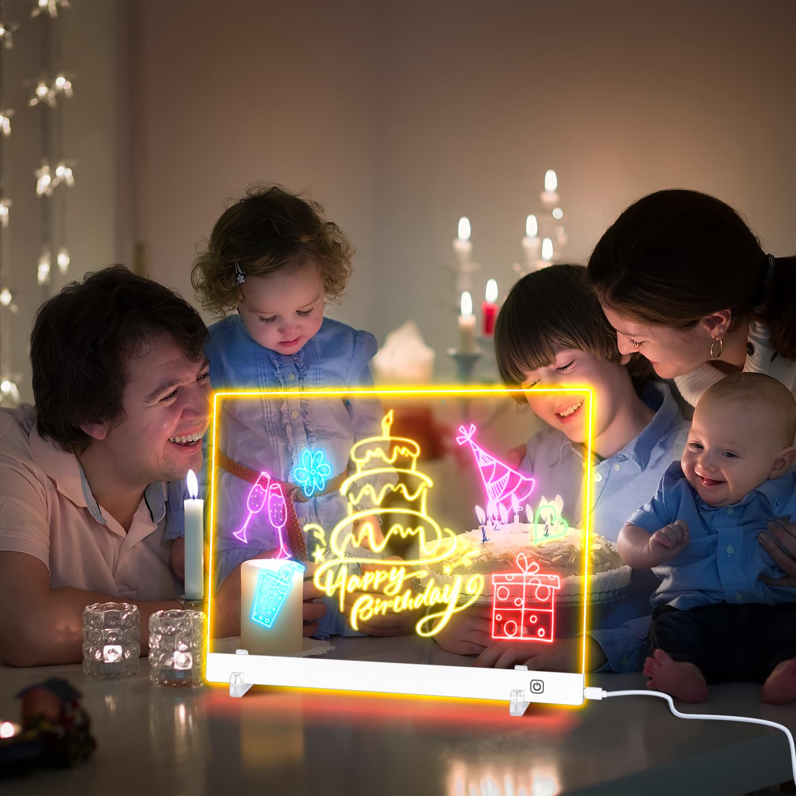 Tablero de dibujo LED para niños, tablero de notas LED con colores (pizarra acrílica de borrado en seco con luz y soporte integrado, regalo para niñas/adolescentes) (blanco 9.8 x 13.8 9