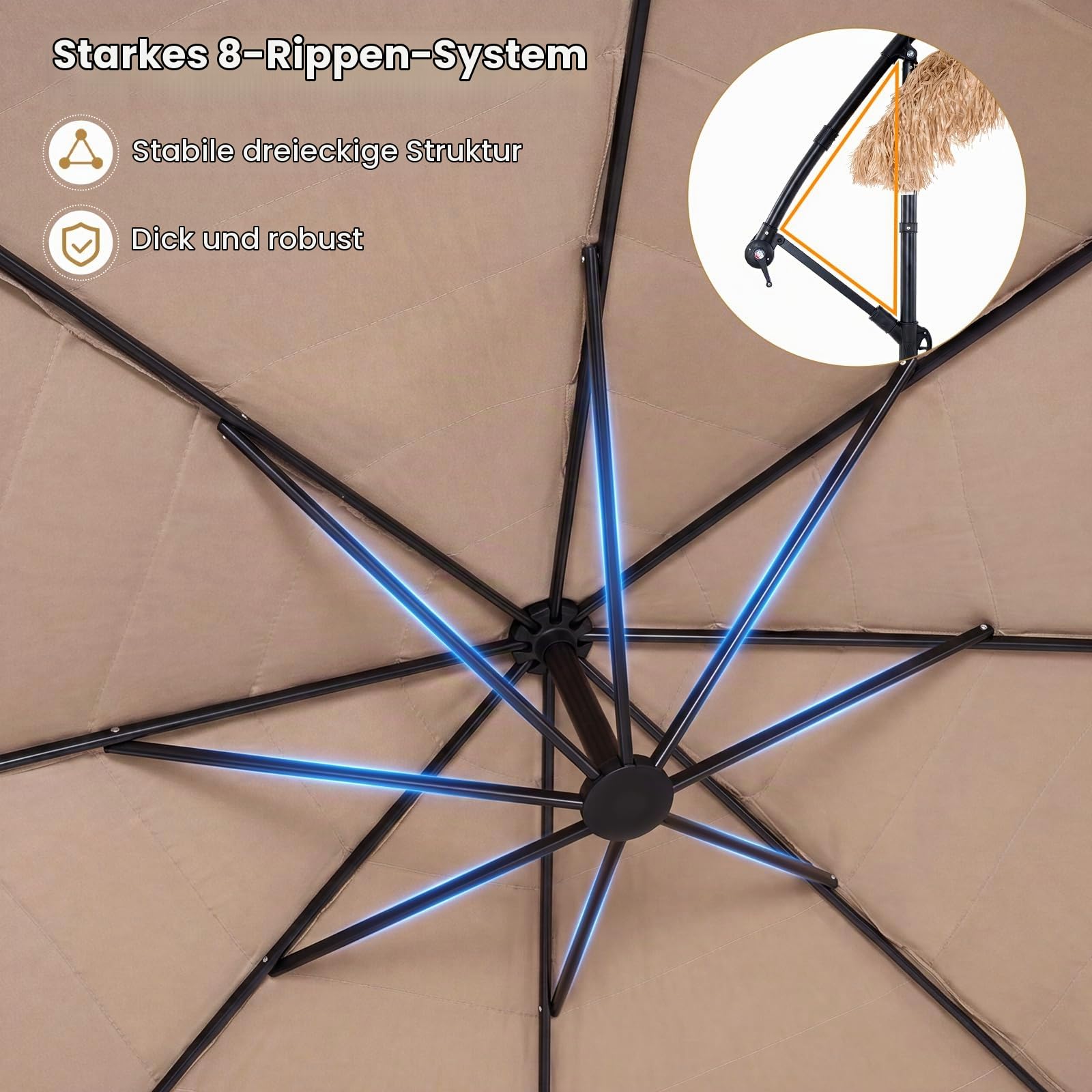 COSTWAY Sonnenschirm Hawaii 300 cm, Ampelschirm mit Kurbel | Strohschirm aus PE-Stroh, Gartenschirm, Terrassenschirm für Garten, Terrasse