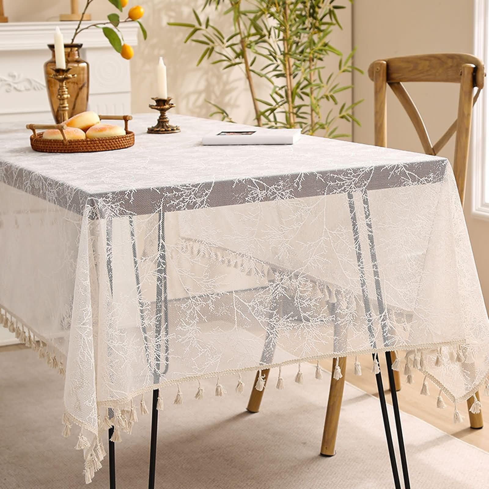Nappe gaze 140x200cm blanche brodée pour votre table de pique-nique et décoration de buffet