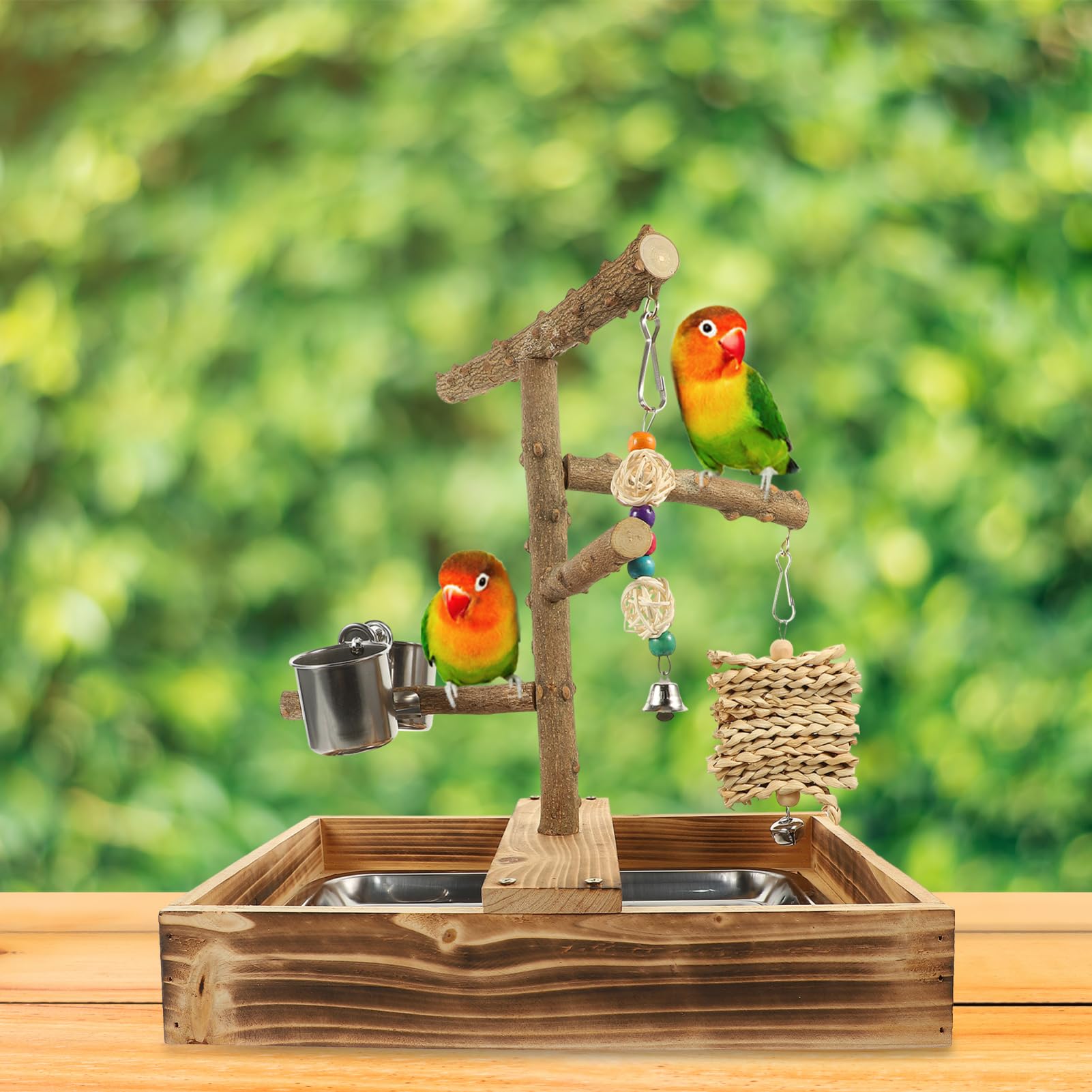 HEMOTON De Entrenamiento De Madera para Loros Juguete Interactivo para Periquitos Soporte Resistente para Cacatúas Jaula Entretenimiento para Pájaros Casa