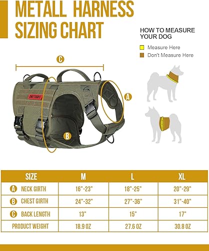Miniatura 6 de OneTigris Arnés táctico para perro grande con hebilla de metal completo sin tirones, chaleco con paneles de gancho y bucle, ajustable militar, fácil