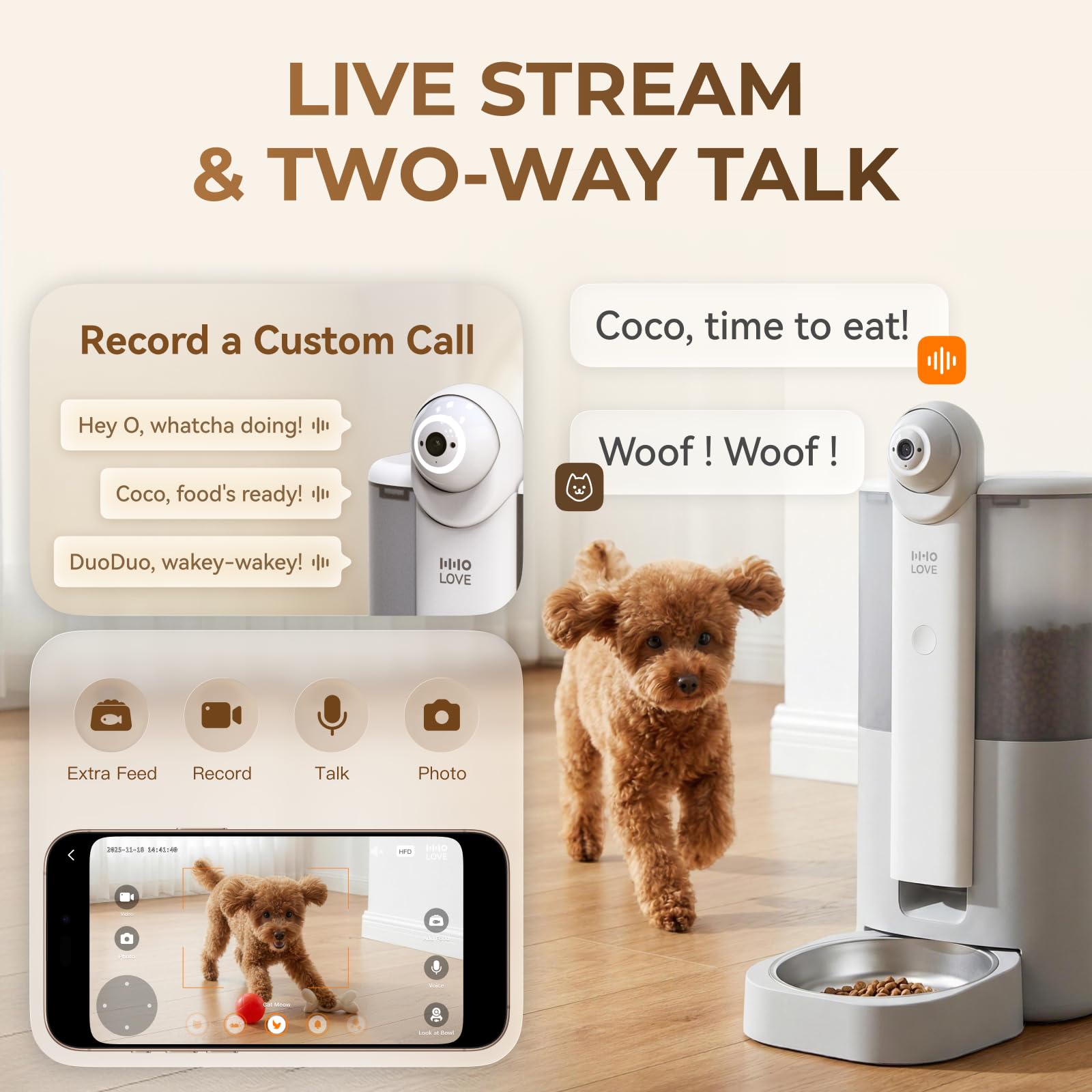 HHOGENE 5L Distributore automatico cibo gatti con fotocamera & visione notturna 1080P, piano alimentazione IA, controllo App Wi-Fi, anti-umidità, fino a 30 giorni