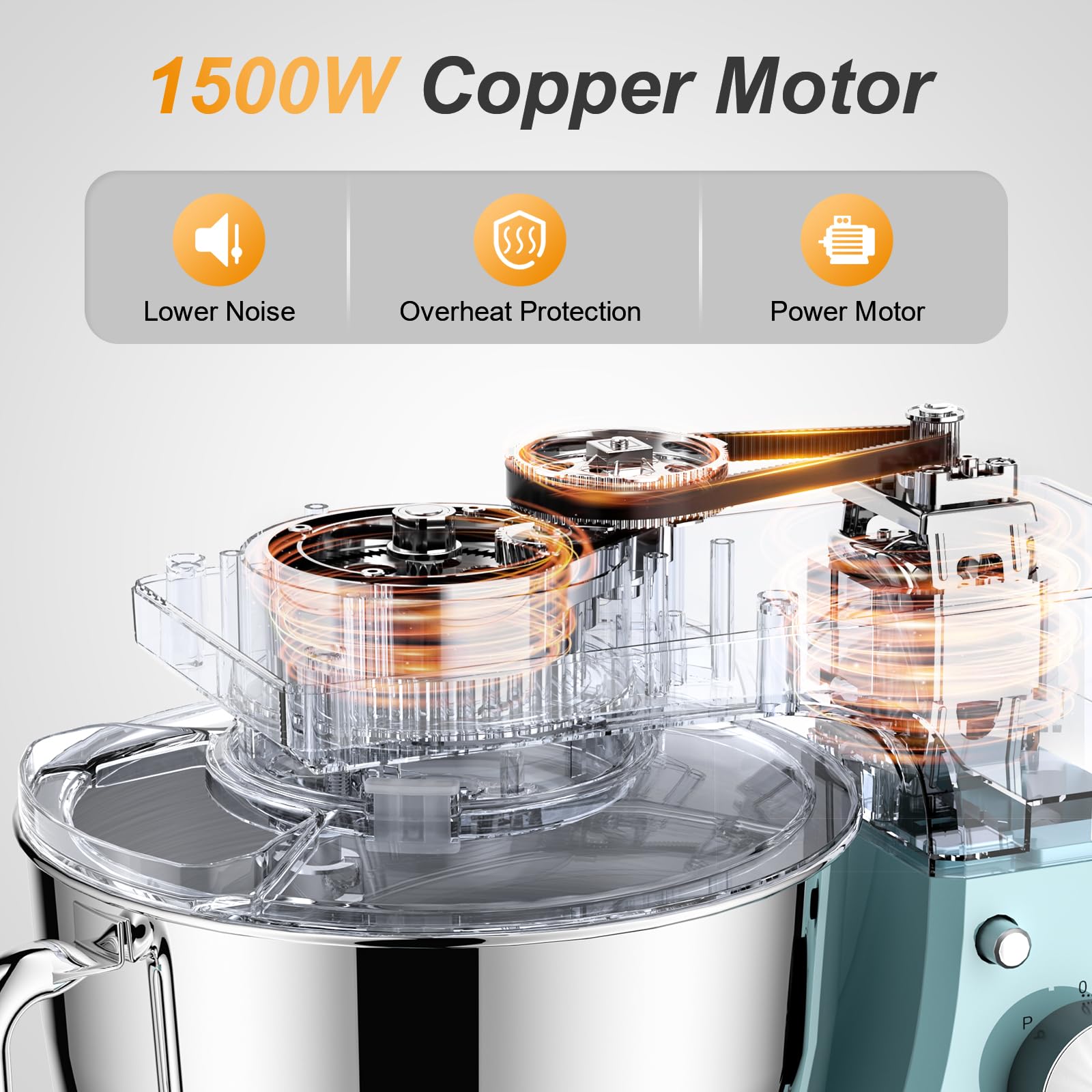 Küchenmaschine 1500W, Knetmaschine mit 10 Geschwindigkeitsstufen, 5.5L Edelstahl-Rührschüsseln, planetarischen Rührsystem, Teigmaschine mit Rührhaken, Knethaken, Schlagbesen und Spritzschutz
