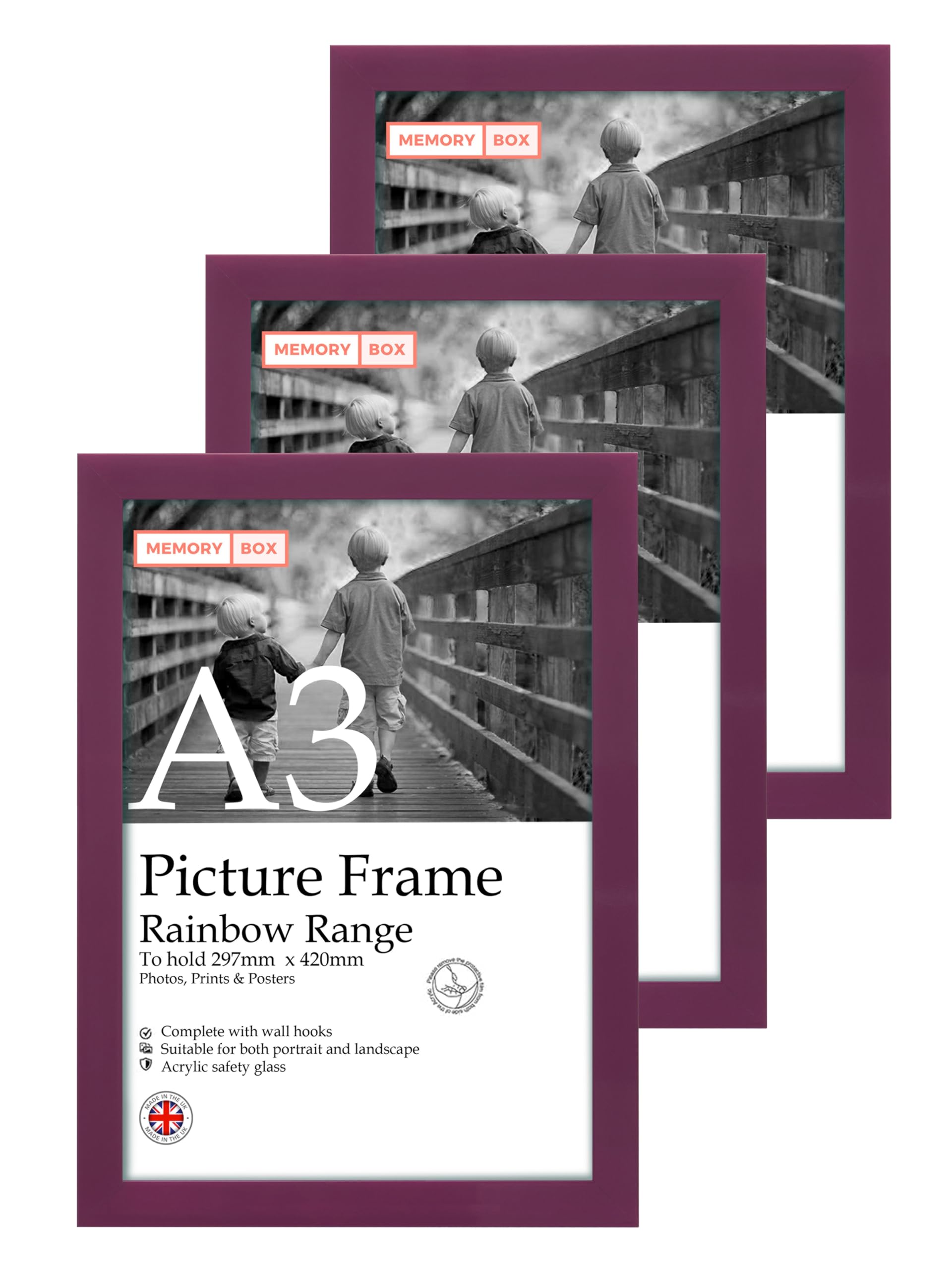 A3 Purple Picture Frame Set of 3, Perfect for Displaying A3 Picture Gallery Walls, Posters, Photos, Artwork, or Prints, Purple