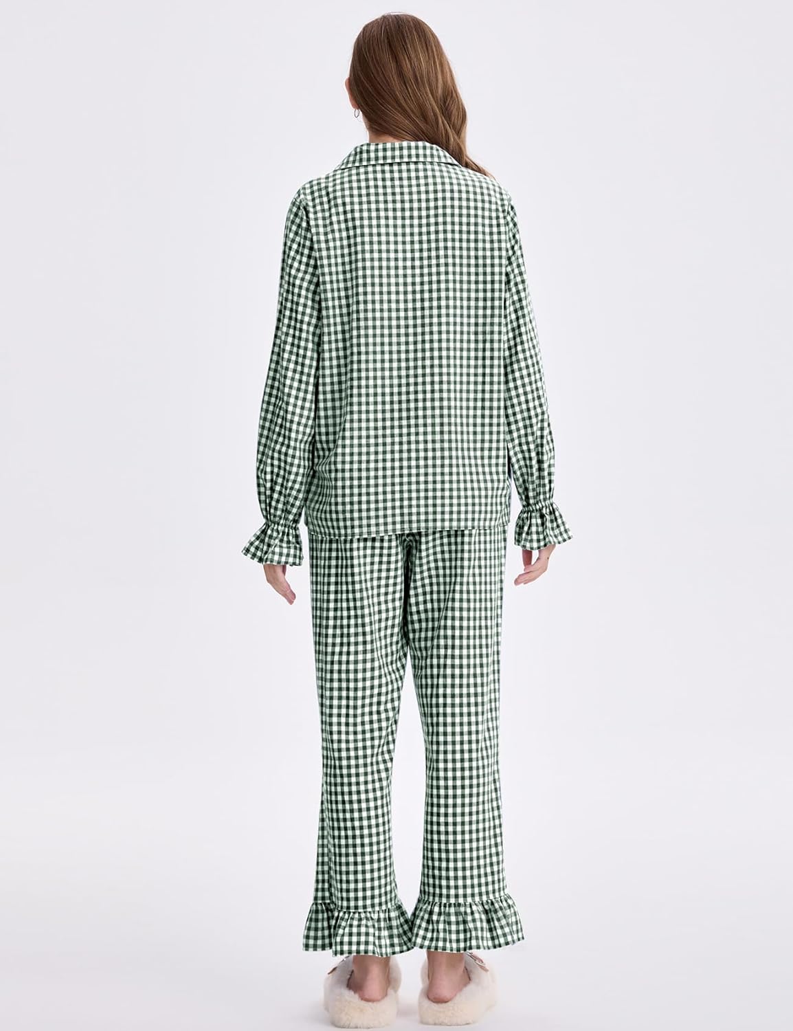 Kissonic Women Gingham Pajama Sets Cotton Long Sleeve Button Down Shirt and Pants Y2K Pjs Lounge Set Sleepwear
