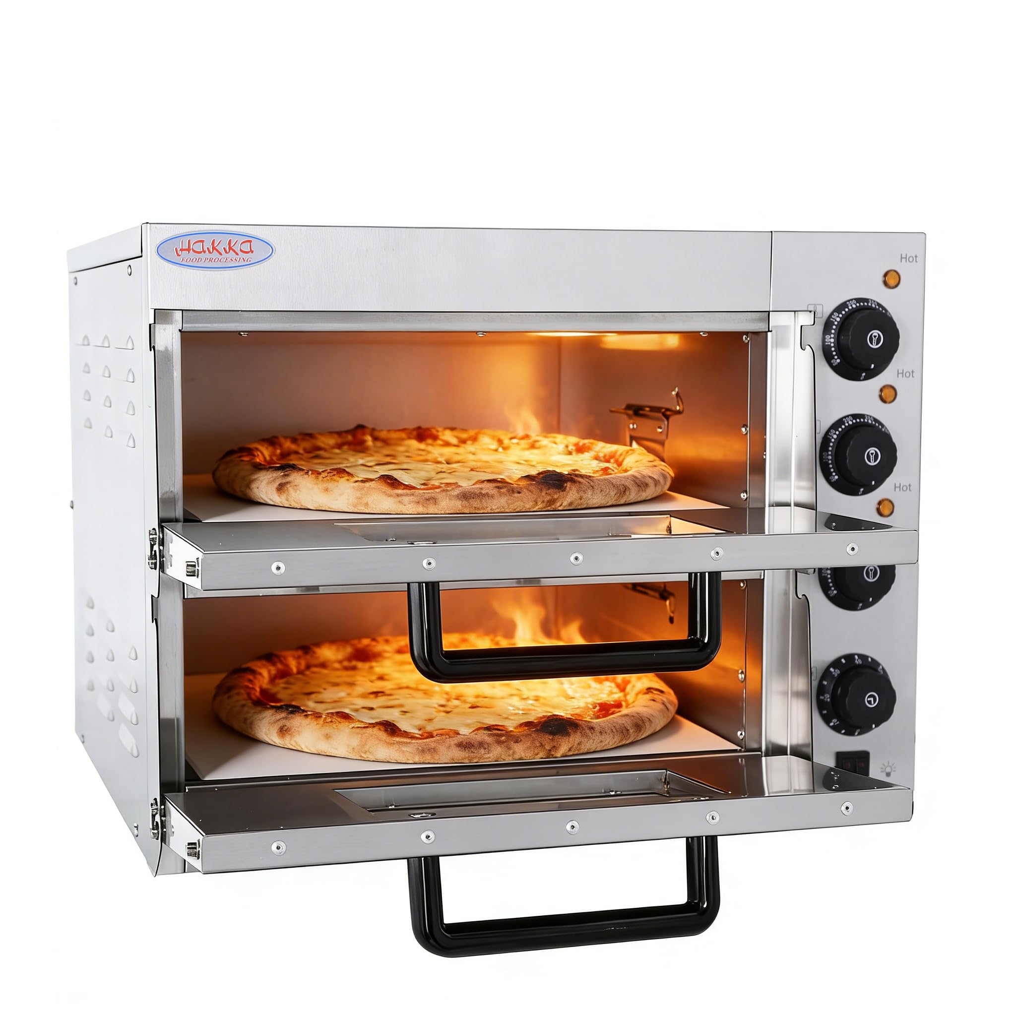 Hakka Professional Pizza Oven 3000 W, Double Layer, with 40 cm Refractory Clay Stone – Temperature Adjustment (50-350 °C) & Timer (0-60 min), for Restaurants, Bakery, Family Parties