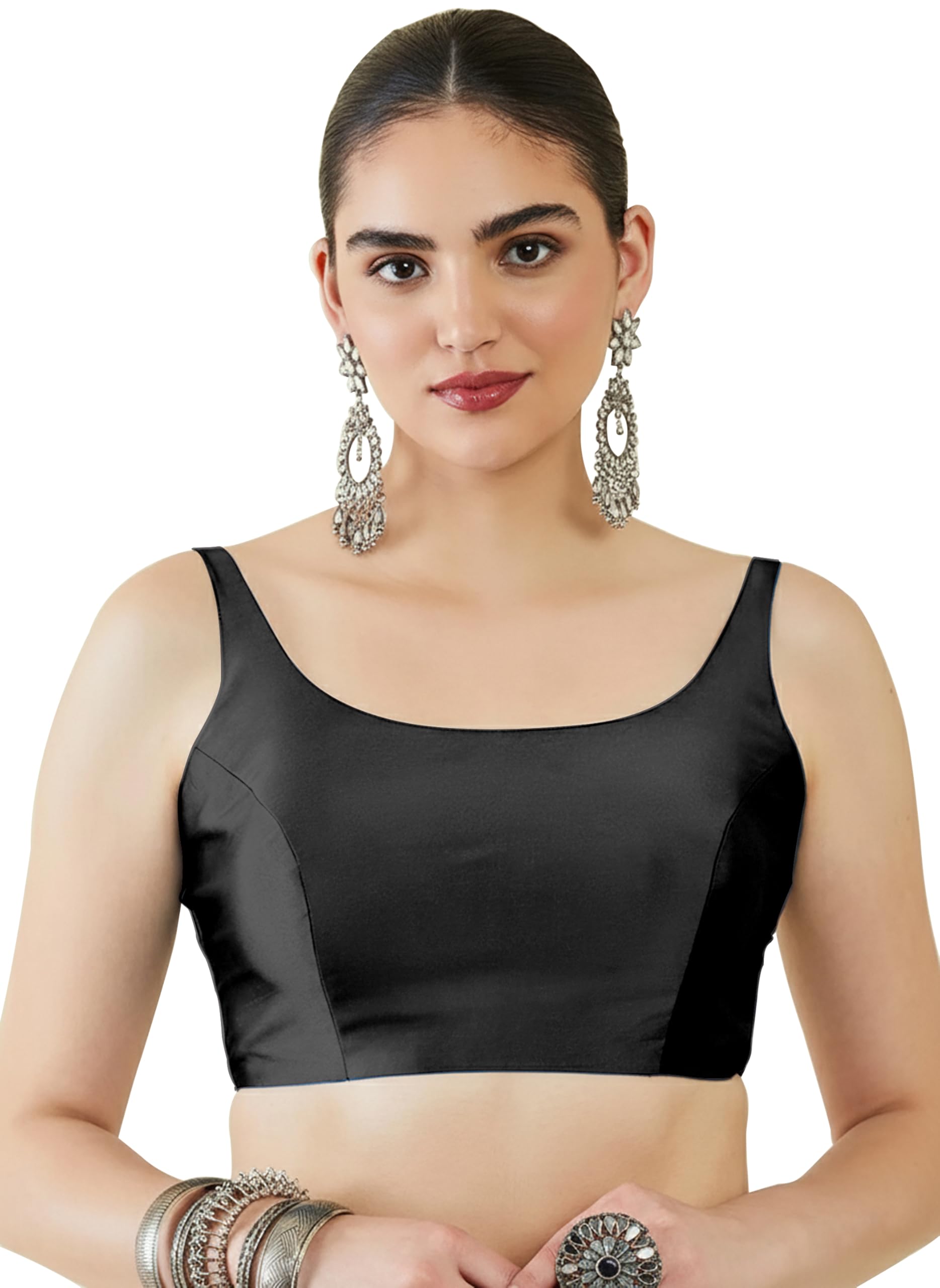 Mehrang Womens Taffeta Padded Blouse, Classic Sleeveless Silk Stitched Blouse, Readymade Saree Blouse for Women Stylish