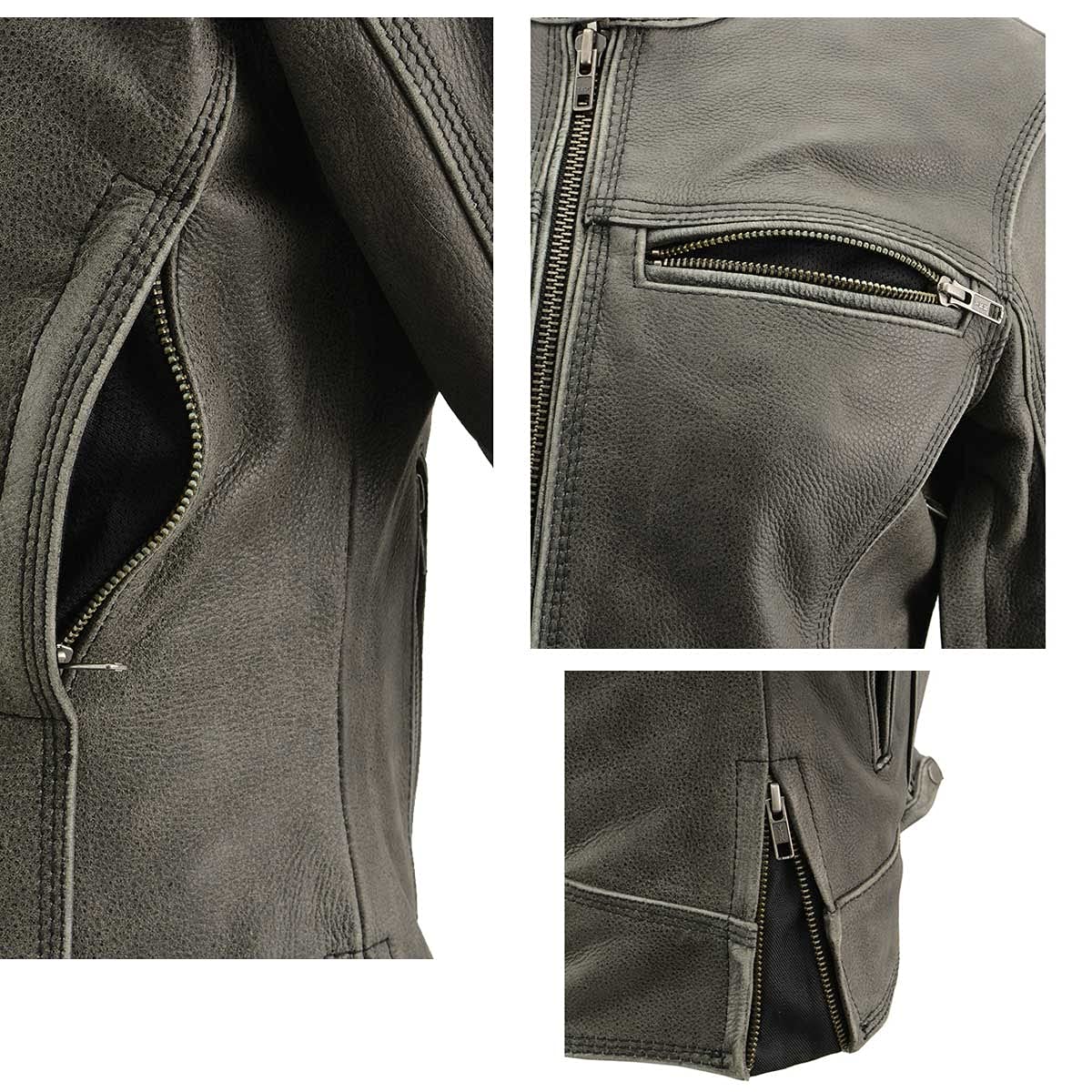 Milwaukee Leather MLL2550 Womens Scooter Distressed Grey Leather Motorcycle Riding Vented Jacket — view 2