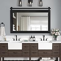 Vista 3 de COGOOD - Espejo de puerta de granja estilo granero - 41" x 26" Espejo de pared con marco de madera rústica para baño, sala de estar, decoración