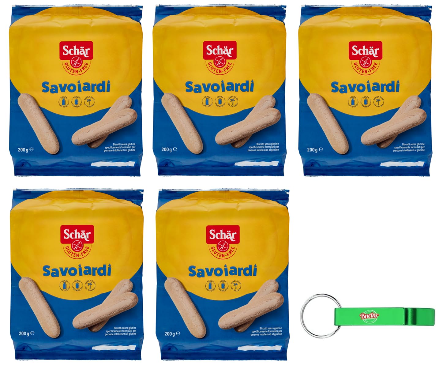 Paquete de 5 galletas Savoiardi sin gluten sin gluten, galletas de 200 g + llavero Beni Culinari gratuito