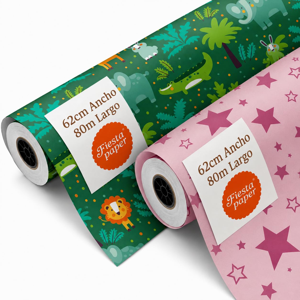 Pack de 2 Rouleaux de Papier Cadeau pour Enfants 62 cm x 80 m Grande Bobine FP Fiesta Paper