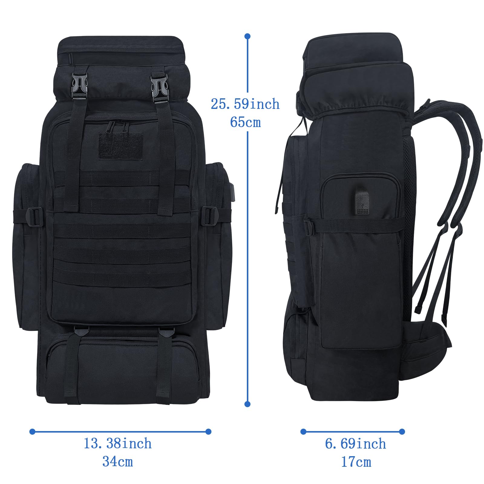 Lizbin Hiking Backpack, 80L Camping Hiking Backpack, Military Tactical Backpack Molle Rucksack - Image 2