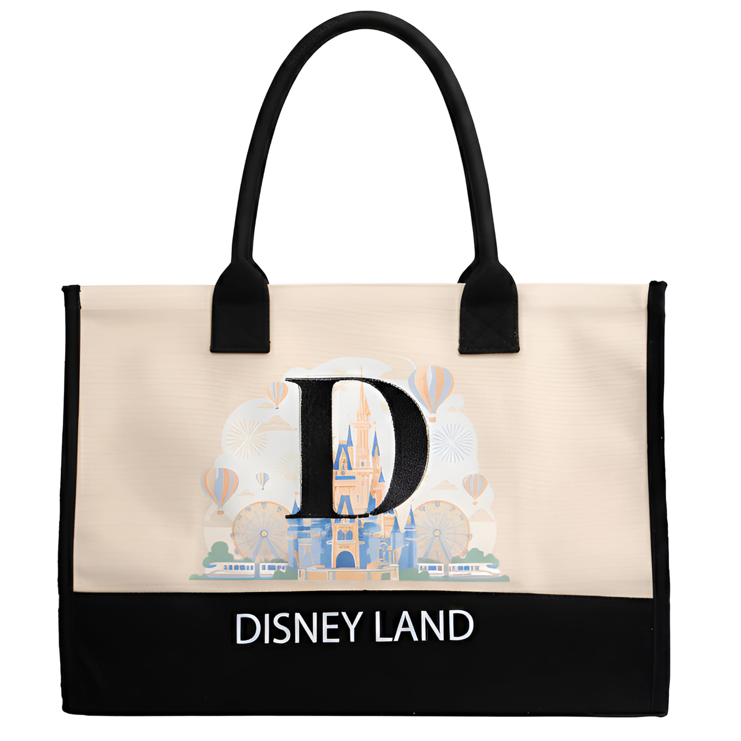 100% Cotton Personalized Everyday Canvas Initial Tote Bag for Women, Monogrammed Large Utility Bag for Beach, Disney Land, Landmarks