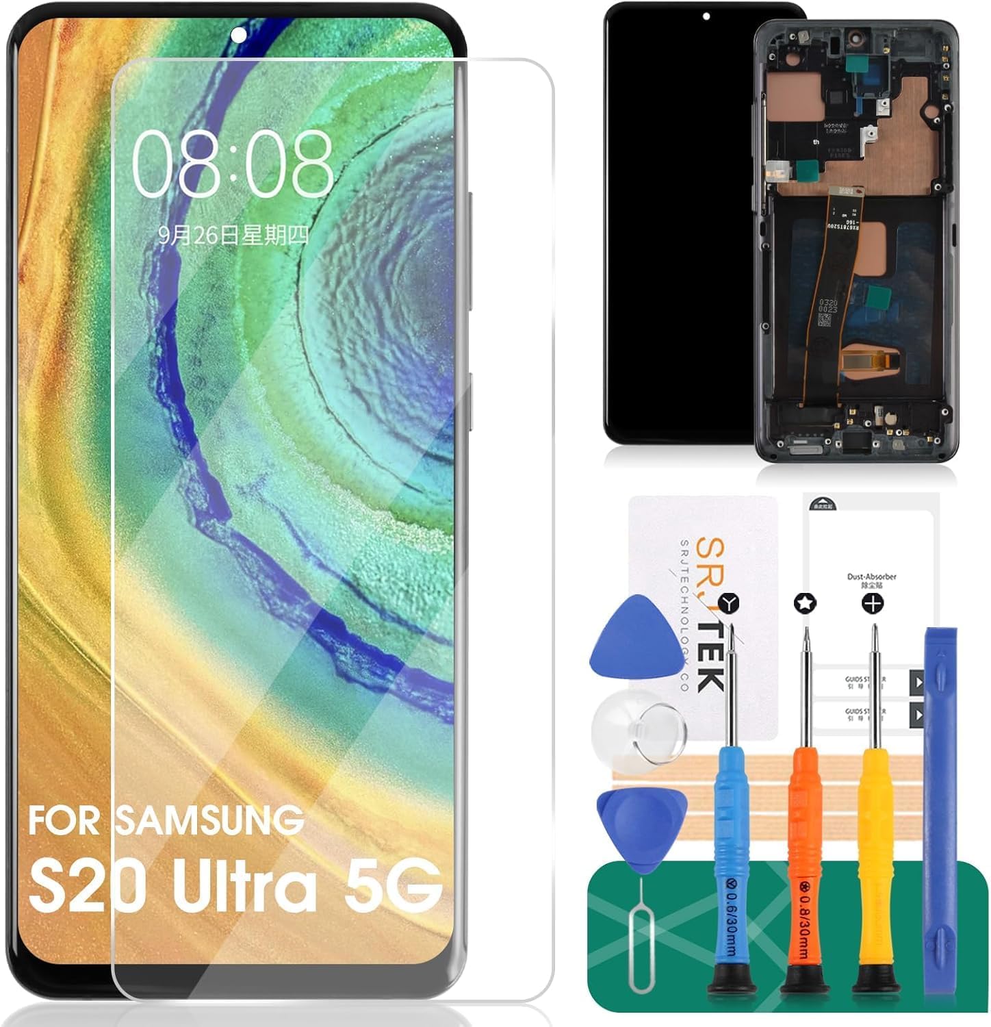 Incell for Samsung S20 Ultra 5g Screen Replacement for Samsung Galaxy S20 Ultra SM-G988U LCD Digitizer Repair for SM-G988U Touch Display Assembly Frame (Without Fingerprint Recognition,Cosmic Black)