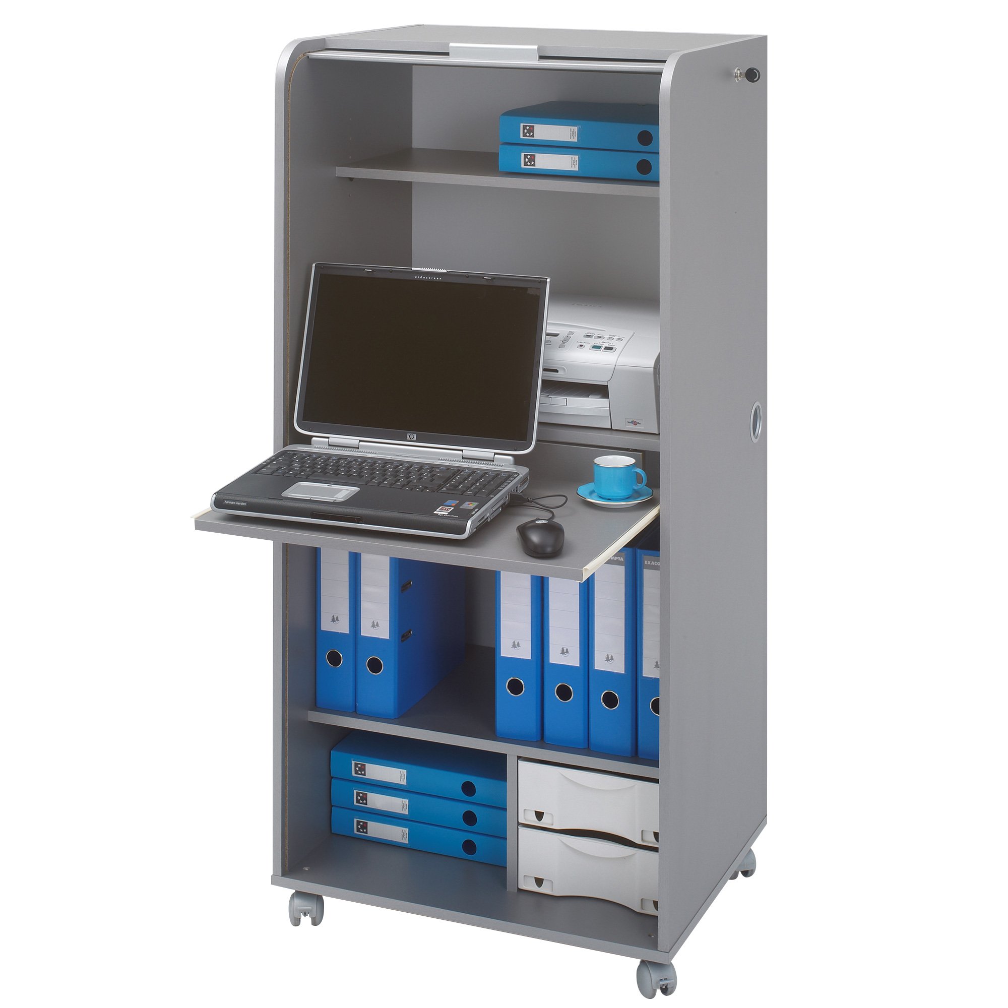 Générique Simmob ORGA140 Armoire Informatique Mobile 2 Tiroirs Alu, Bois, Aluminium, 139,2