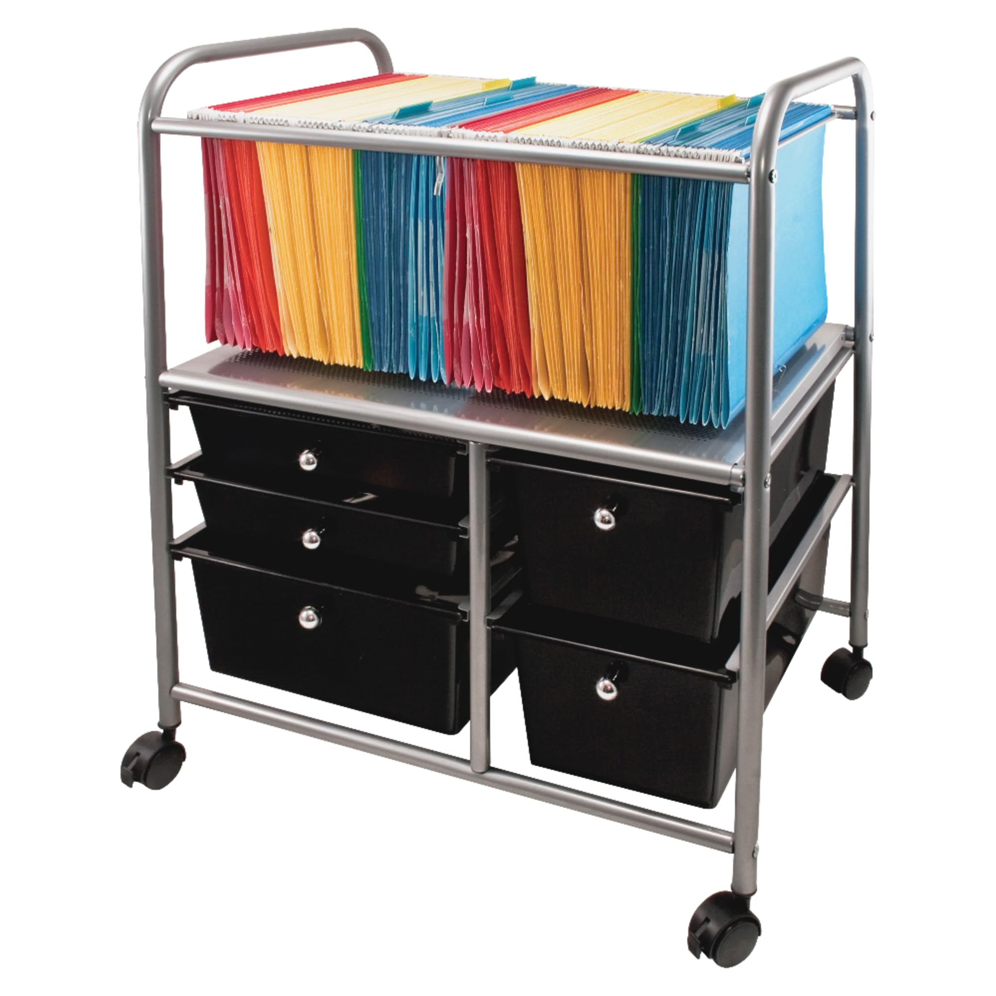 Advantus Letter/Legal File Cart with Five Storage Drawers, Metal, 5 Drawers, 21.63" x 15.25" x 28.63", Matte Gray/Black