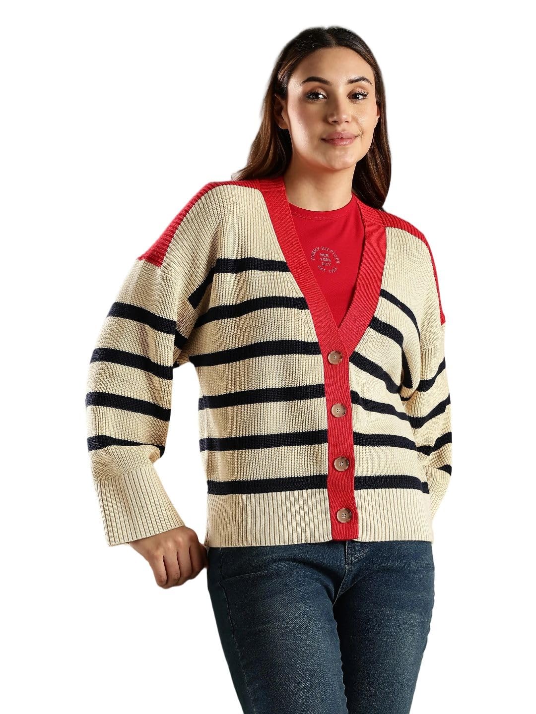Relaxed fit Cotton v-Neck Cardigan-image-48