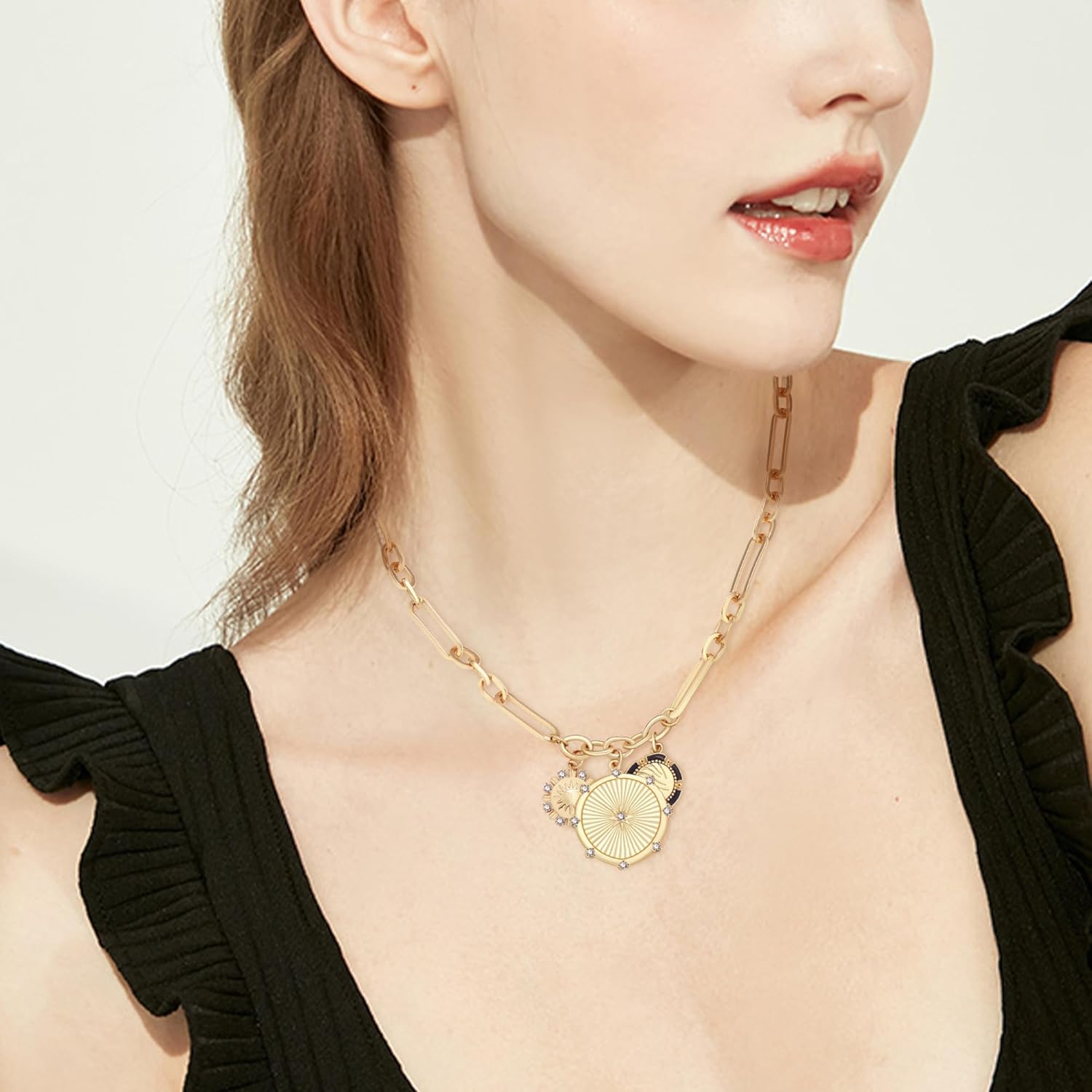 Chunky Gold Necklace for Women, 18K Waterproof Heart Necklace Statement Necklace Gold Charm Necklace Chunky Jewelry Paperclip Chain Choker Gift for Women - Image 5