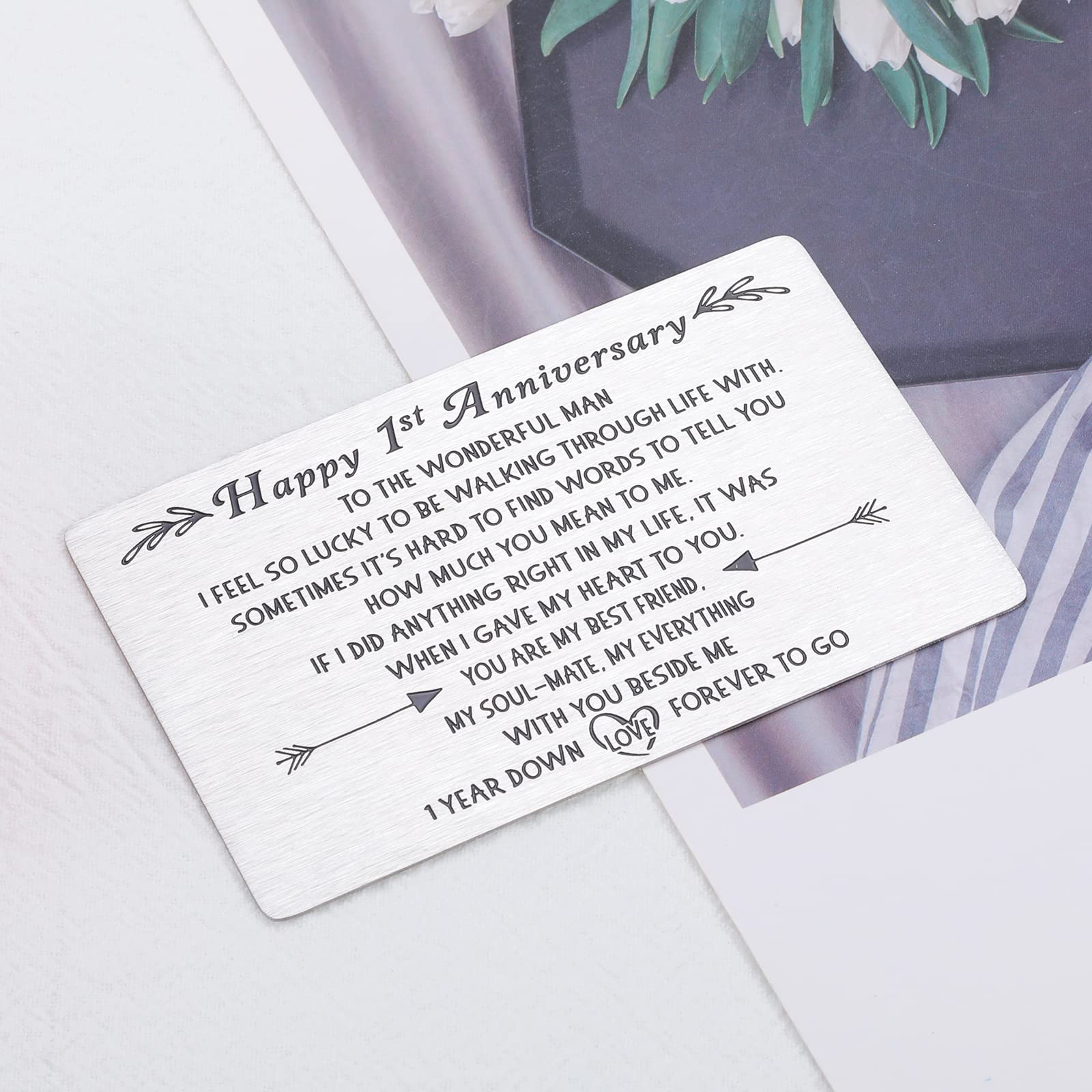 1st Anniversary Wallet Card Gift For Him | Engraved Stainless Steel Card For Husband/Boyfriend - View #6