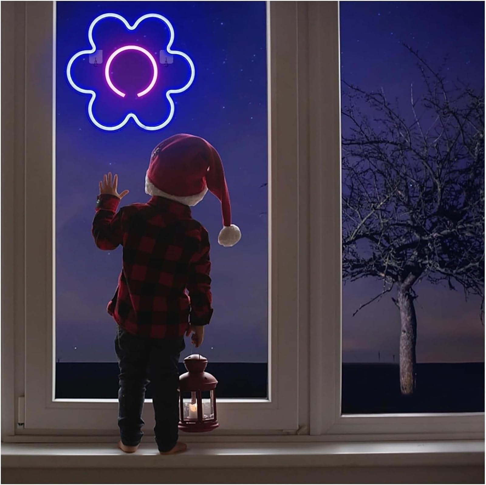 Fiore LED per insegna al neon Decorazione da parete Corpo sospeso per bar Negozio Festa Bambini nella per stanza(Blu)