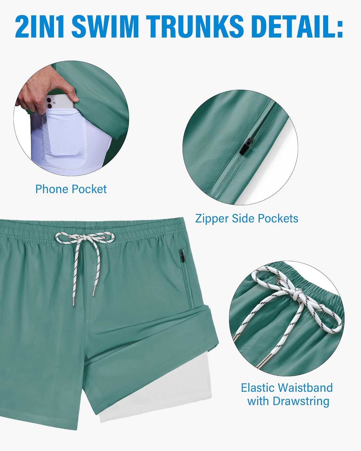 5Inch Mens Swim Trunks: 2 in 1 Compression Liner Quick Dry Stretchy Soft Lined for Summer Vacation Beach Pool Sport - Image 3