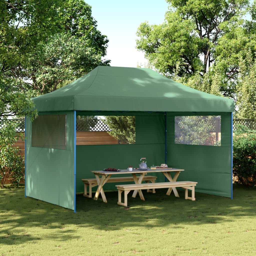 Namiot imprezowy składany Pop-up z 3 częściami bocznymi, zielony, namiot ogrodowy 410 x 279 x 315 cm, malowany proszkowo stalowy stelaż, tkanina Oxford z powłoką PCW