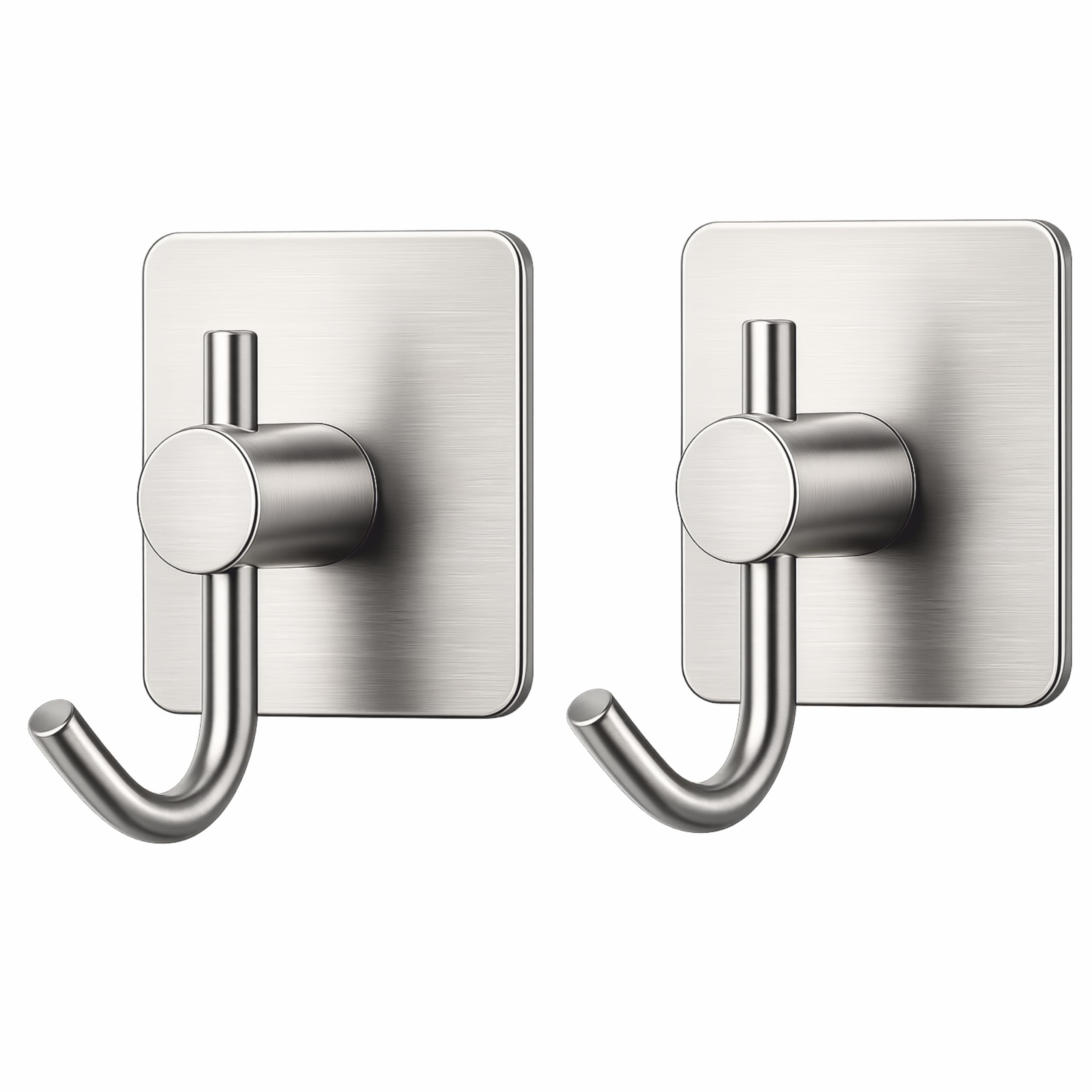 JIALTO 2 pcs Self-Adhesive Stainless Steel Hooks: Heavy-Duty Wall Hanging Solution for Bathroom & Kitchen - Waterproof, Drill-Free, Strong Coat/Towel Wall Hooks (Big Square Silver Hook)