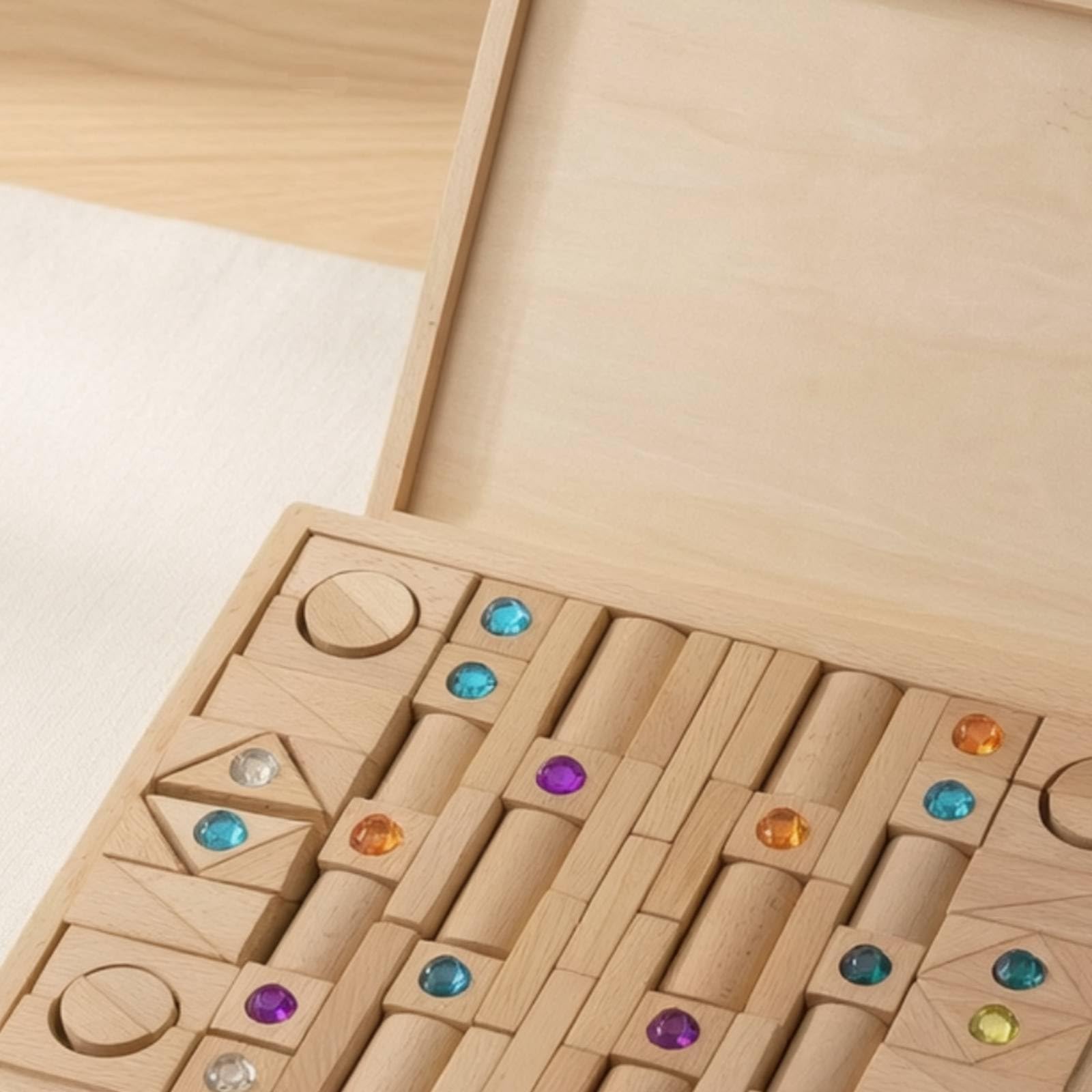 128 Pezzi Costruzioni in Legno con Gemme Educativo Blocchi di Legno con Gemme Acriliche Trasparenti Blocchi Impilabili per Scuola Scuola Dell'infanzia
