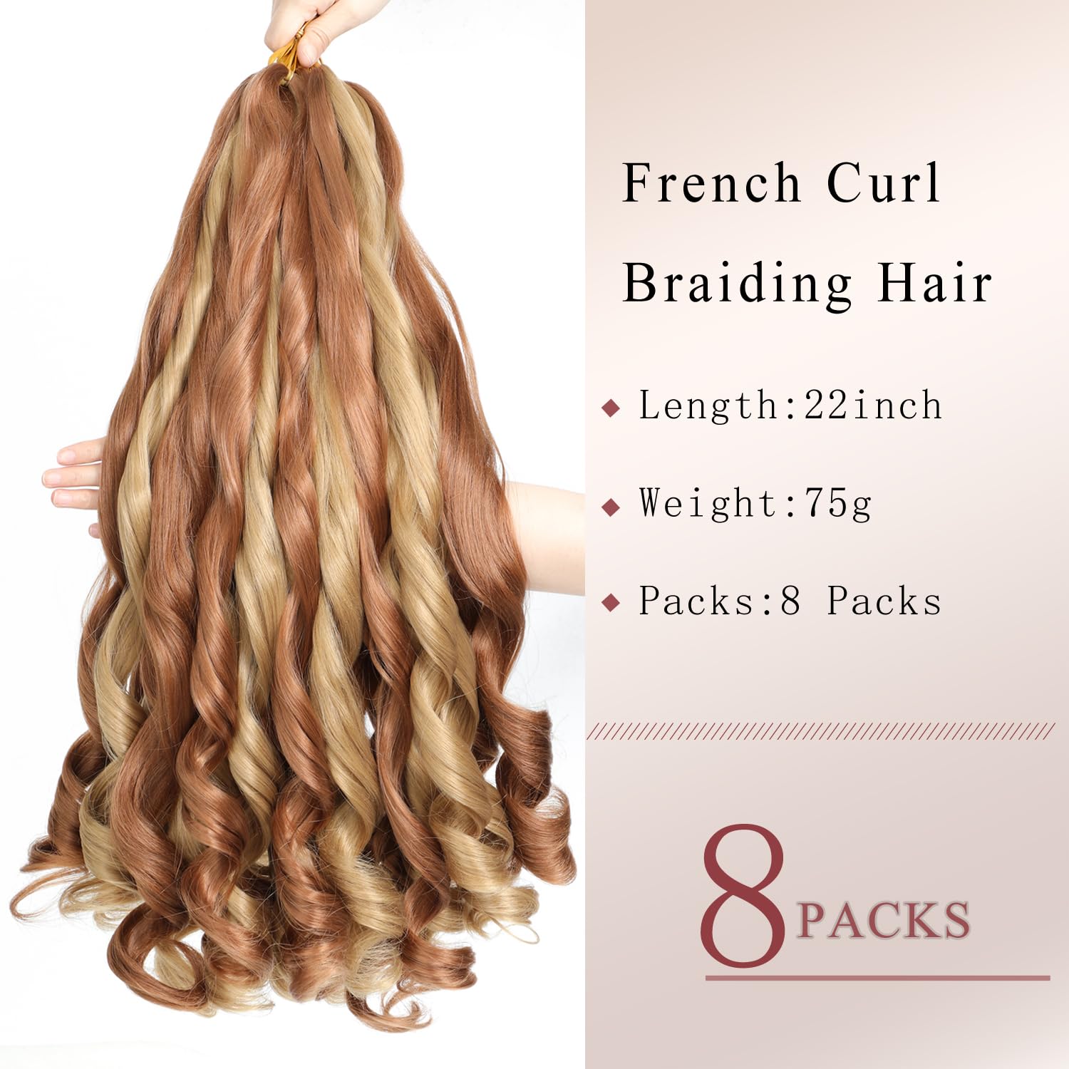 8 Packs Curly Braiding Hair, 22 Inch Pre-Stretched French Braid Hair - P27, 30P27, 22 Inch (Pack of 8) - Image 2