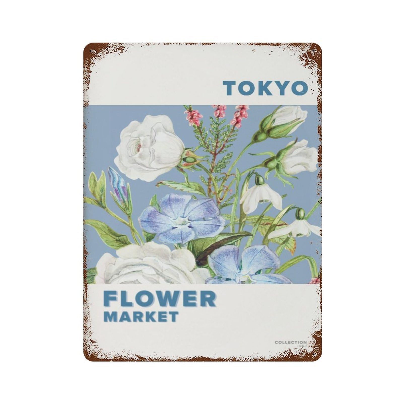 xiaoxiaoshen Flowermarket Tokyo Eco Friendly Flower Florist, Interior Decoration Wall Decor Art Metal Tin Poster Modern Home Decor Art Home Bar Shop Decorations Vintage Sign 40x30cm
