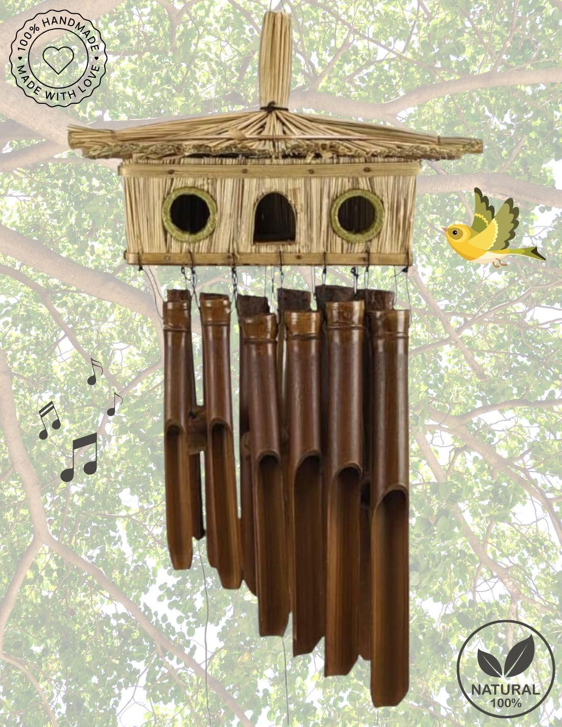 Carillon à Vent en Bambou - Grand Nichoir à Oiseaux en Paille