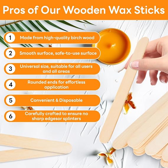 Wax Sticks, 100 Pcs Disposable Wooden Waxing Spatulas, 5.9 Inch Premium Wax Applicator Sticks for for Body, Face, Eyebrow, Lip Removal, Ideal for Warm & Hot Wax