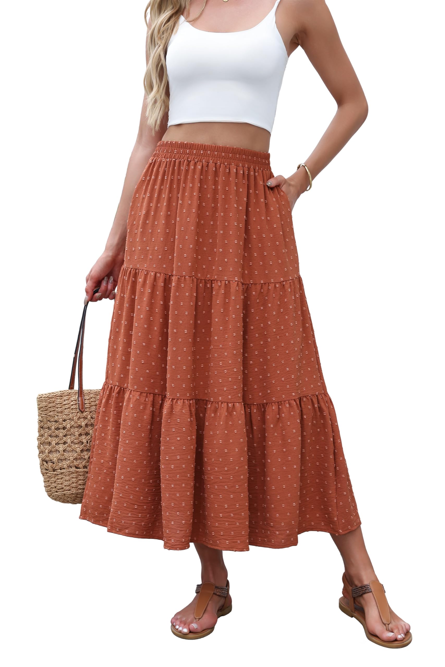 Witsmile High Waist Tiered Skirts for Women Flowy Skirts for Women Long Length with Pockets 2026 Fashion Trendy