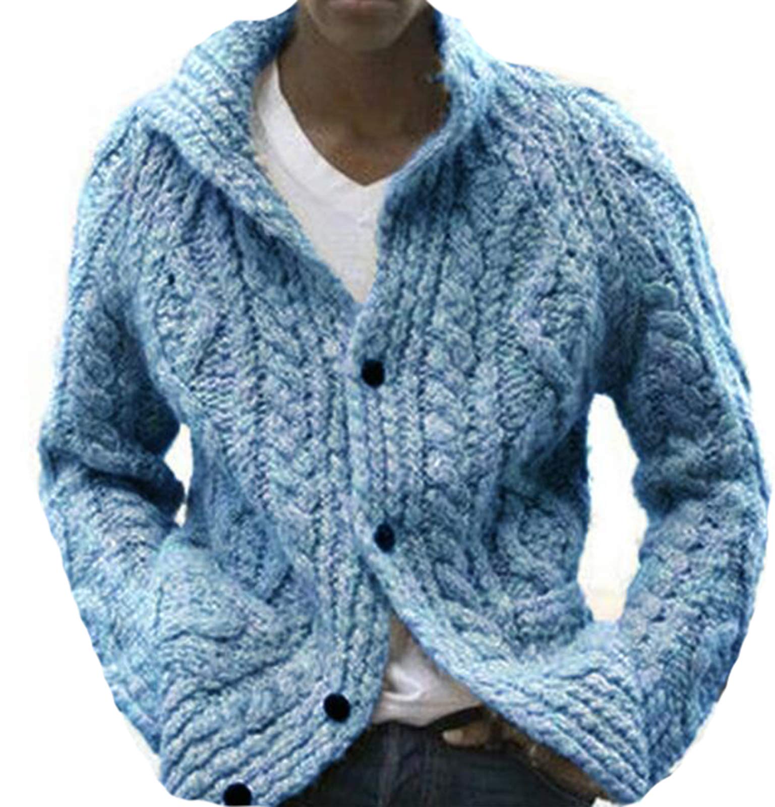 babao Mens Shawl Neck Cardigan Button Cable Knit Cardigans Chunky Knitted Jacket