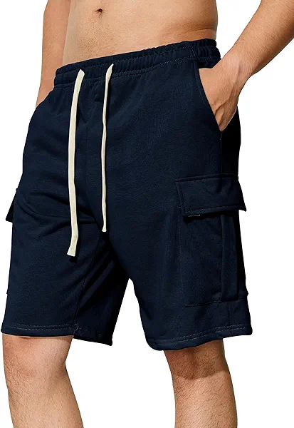 Asrlivp Mens Casual Cargo Shorts Cotton Elastic Waist Drawstring Sweat Shorts Gym Workout Jogger Shorts