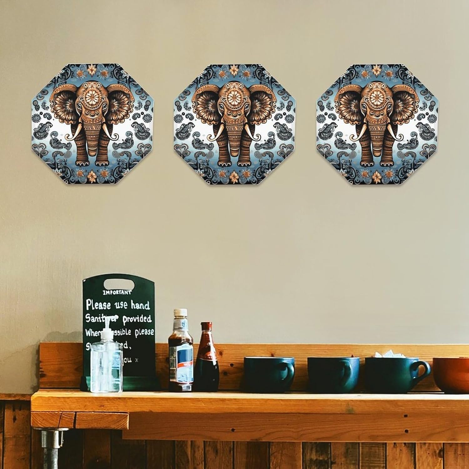 Ctagon Metal Sign for Home, Modern Display Plate for Kitchen, Elephant Pattern Plates Accent Hanging Wall Decorations 3PCS for Living Room, Bedroom, Hallway, Hotel