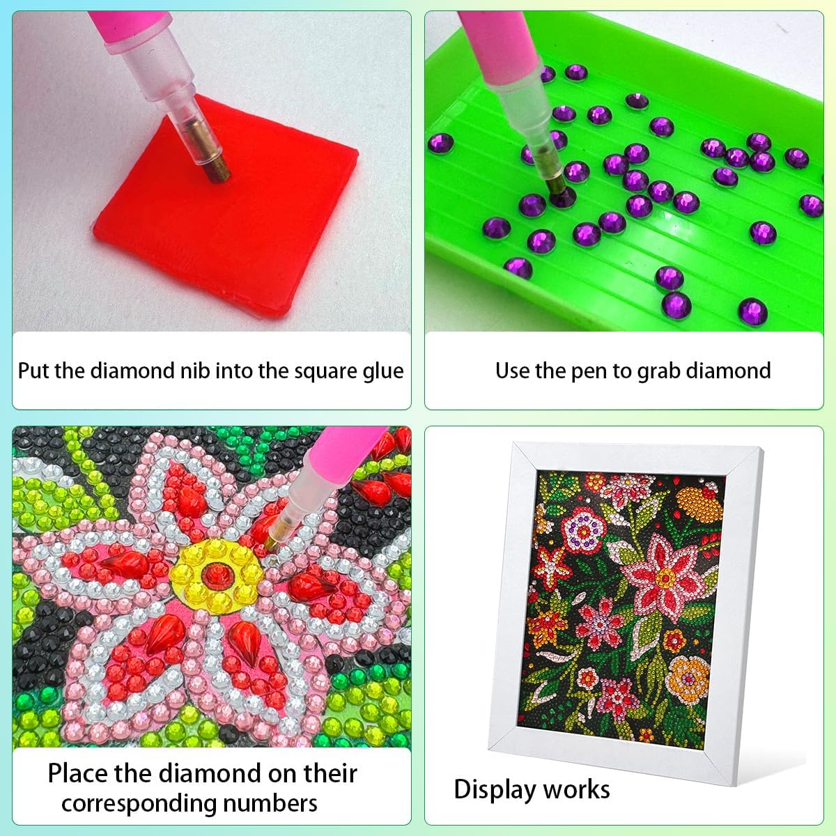 QIOUOL Flower Diamond Art Painting Kits for Kids Adults Beginners with Wooden Frame Girls Art Crafts Rhinestone Gem by Number Kits,Diamond Art Kits for Teens,Birthday Gifts and Office Decor image 3