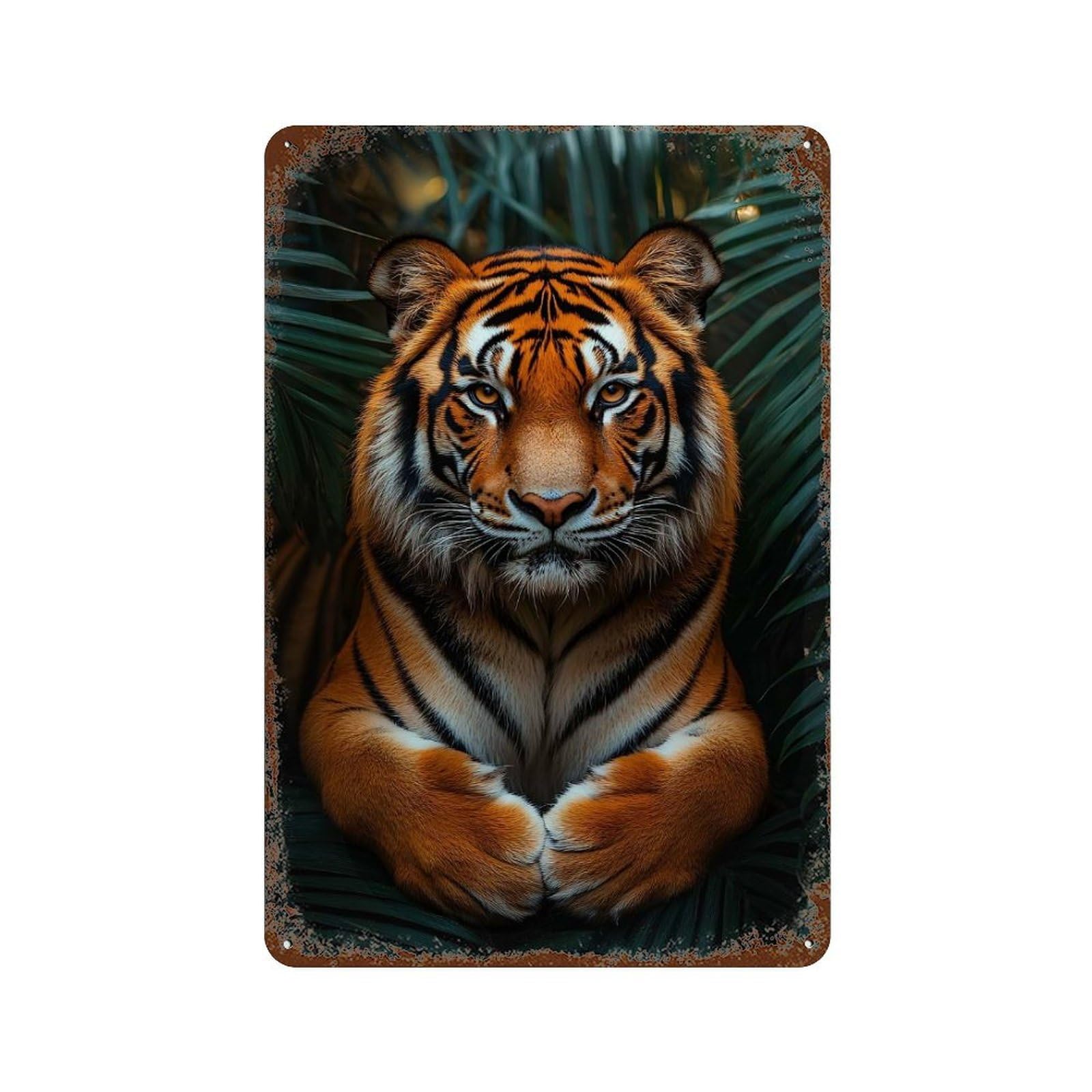 Majestic Tiger Portrait in Lush Foliage Retro Metal Sign 11.8"x7.9", Decorative Metal Wall Art for Basement, Hobby Room And Garage Decor