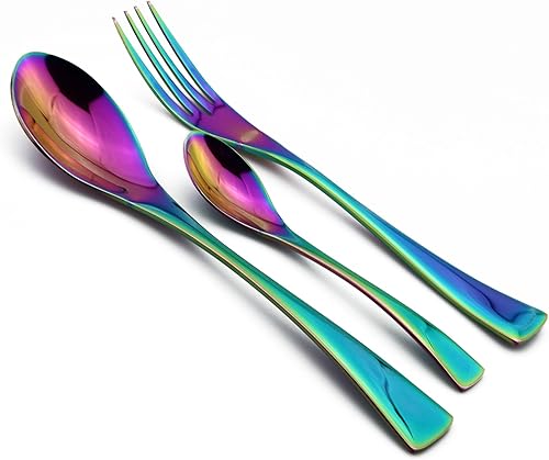 Miniatura 3 de Juego de cubiertos coloridos arcoíris de 5 piezas, juego de cuchillos de carne dentados de acero inoxidable 1810, pulido de espejo, servicio para 1