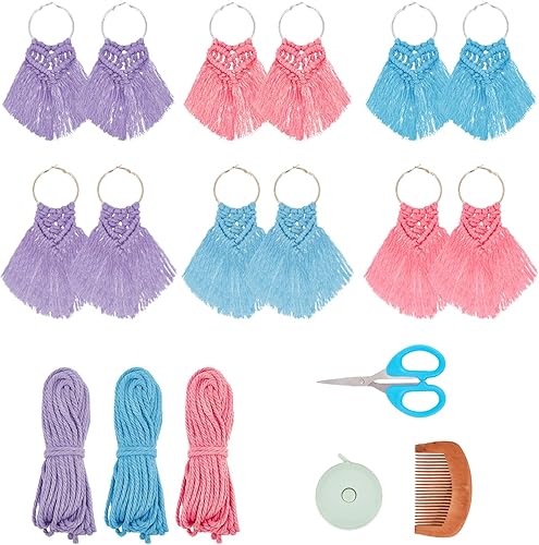 FREEBLOSS Juego de 6 pares de aretes de macramé para mujeres y niñas joyería de colores estilo bohemio con flecos con ganchos para aretes regalo de