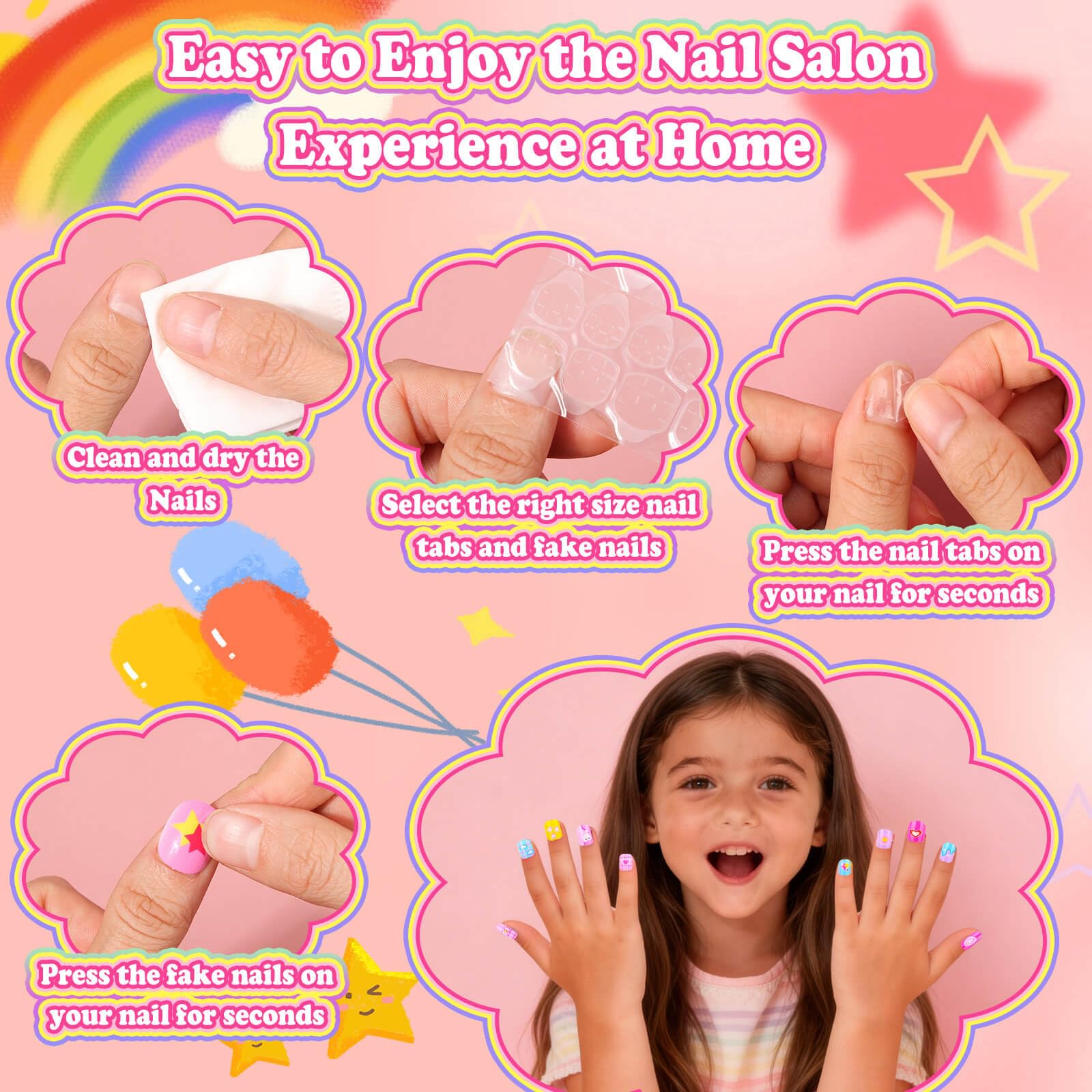 Kids Press-On Nail Art Kit with Glue, Remover and Storage Case
