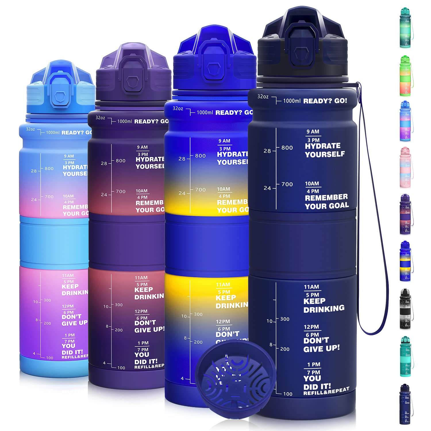 Coolfel 500ml/1l Water Bottles, Motivational Water Bottle with Time Markings, BPA Free Leakproof Sports Drinks Bottle Time Marked Daily for Gym Running Fitness — image 1
