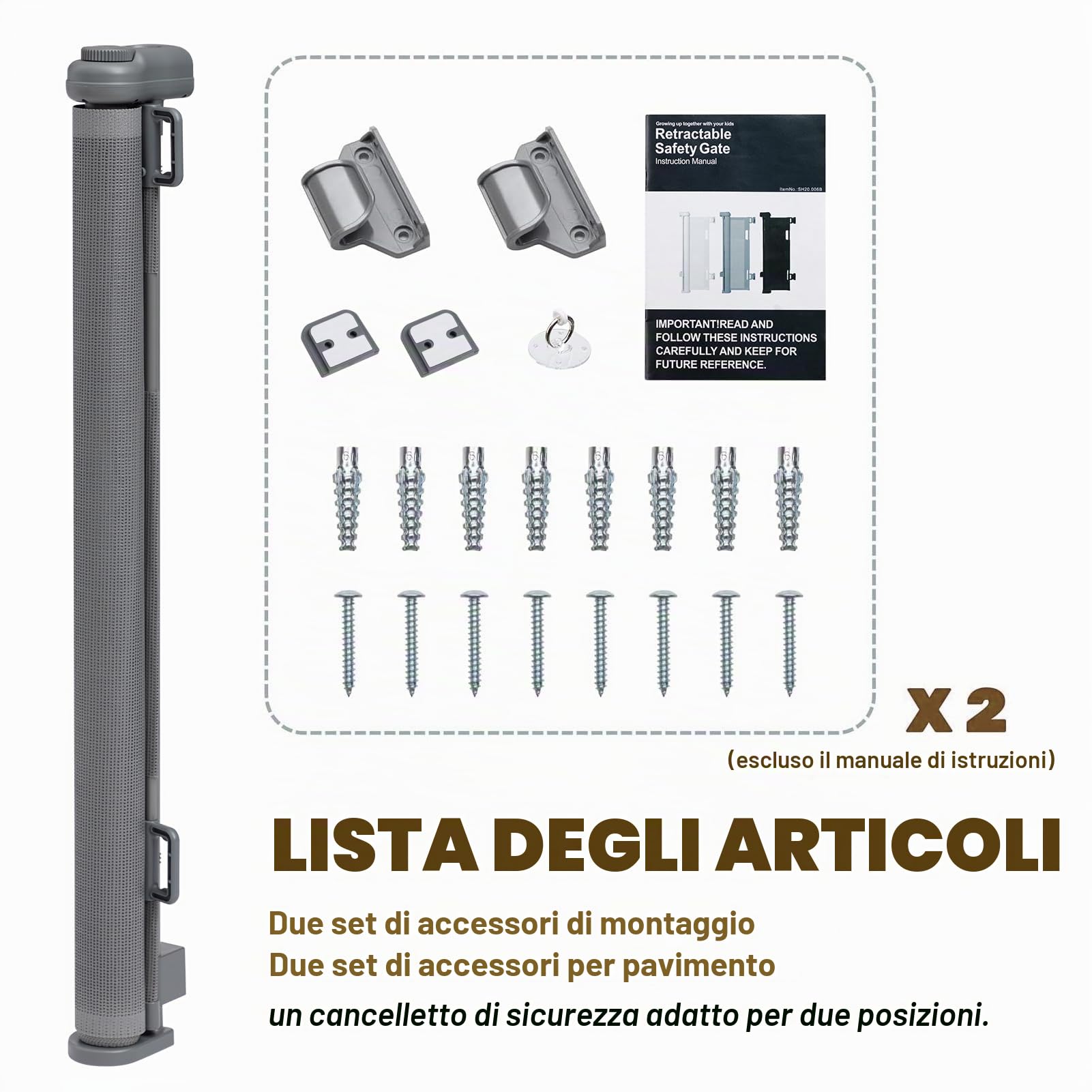 HollyHOME Cancello retrattile per scale, 300 cm, extra largo, con una sola mano, cancelletto di sicurezza per bambini e animali domestici, per interni ed esterni, grigio