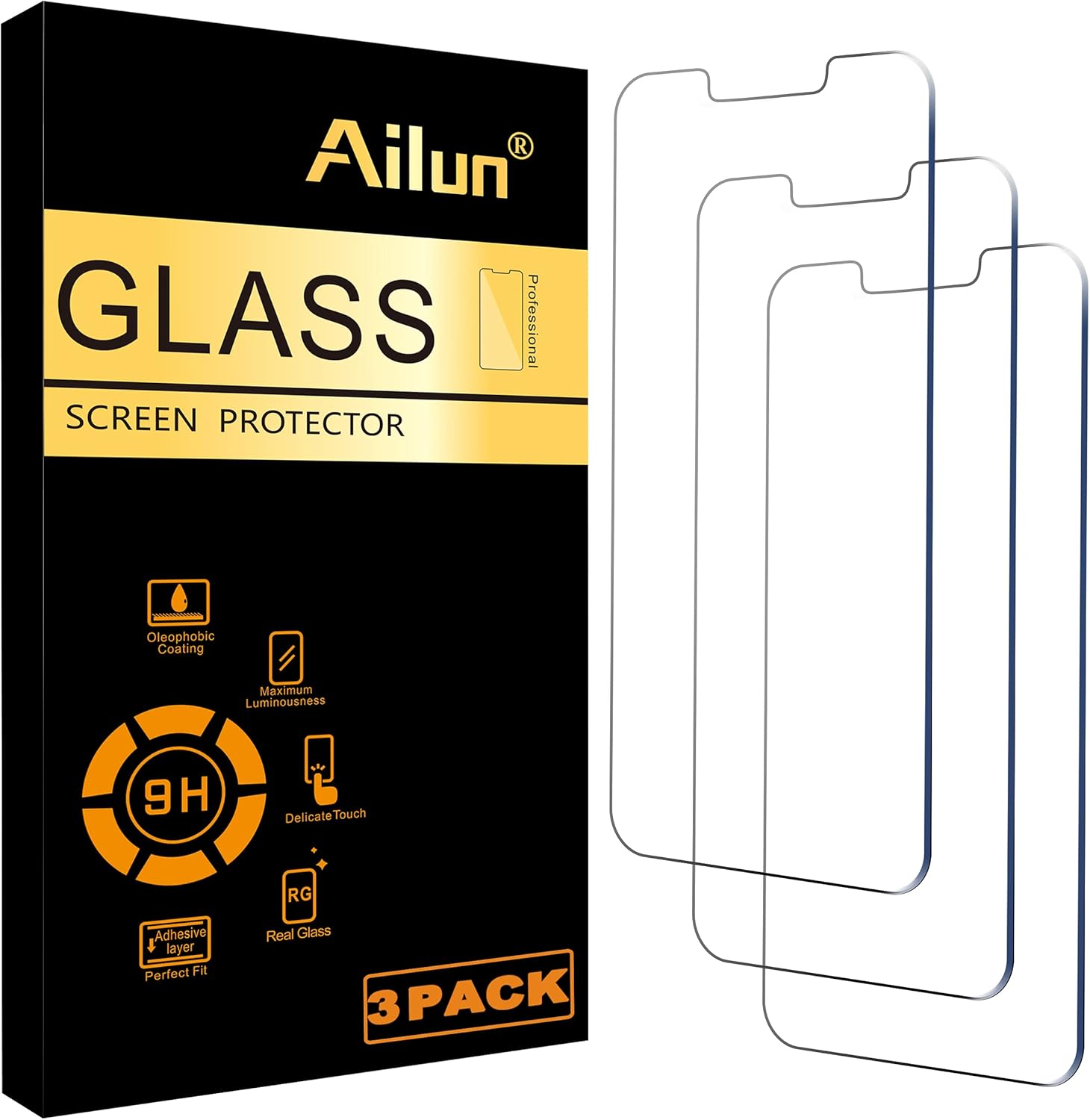 Ailun Screen Protector for iPhone 16e / iPhone 14 / iPhone 13 / iPhone 13 Pro [6.1 Inch] Display 3 Pack Tempered Glass